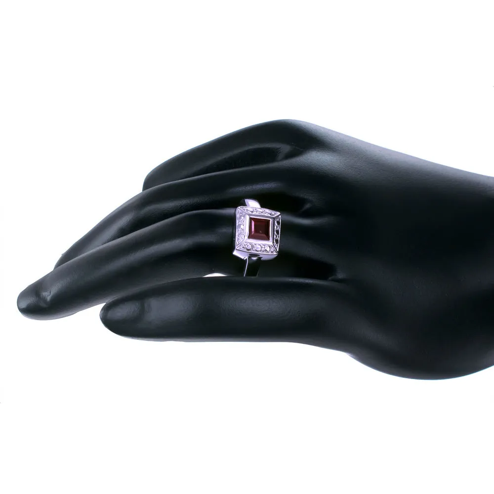 0.60 cttw Garnet Ring .925 Sterling Silver with Rhodium Plating Princess Shape