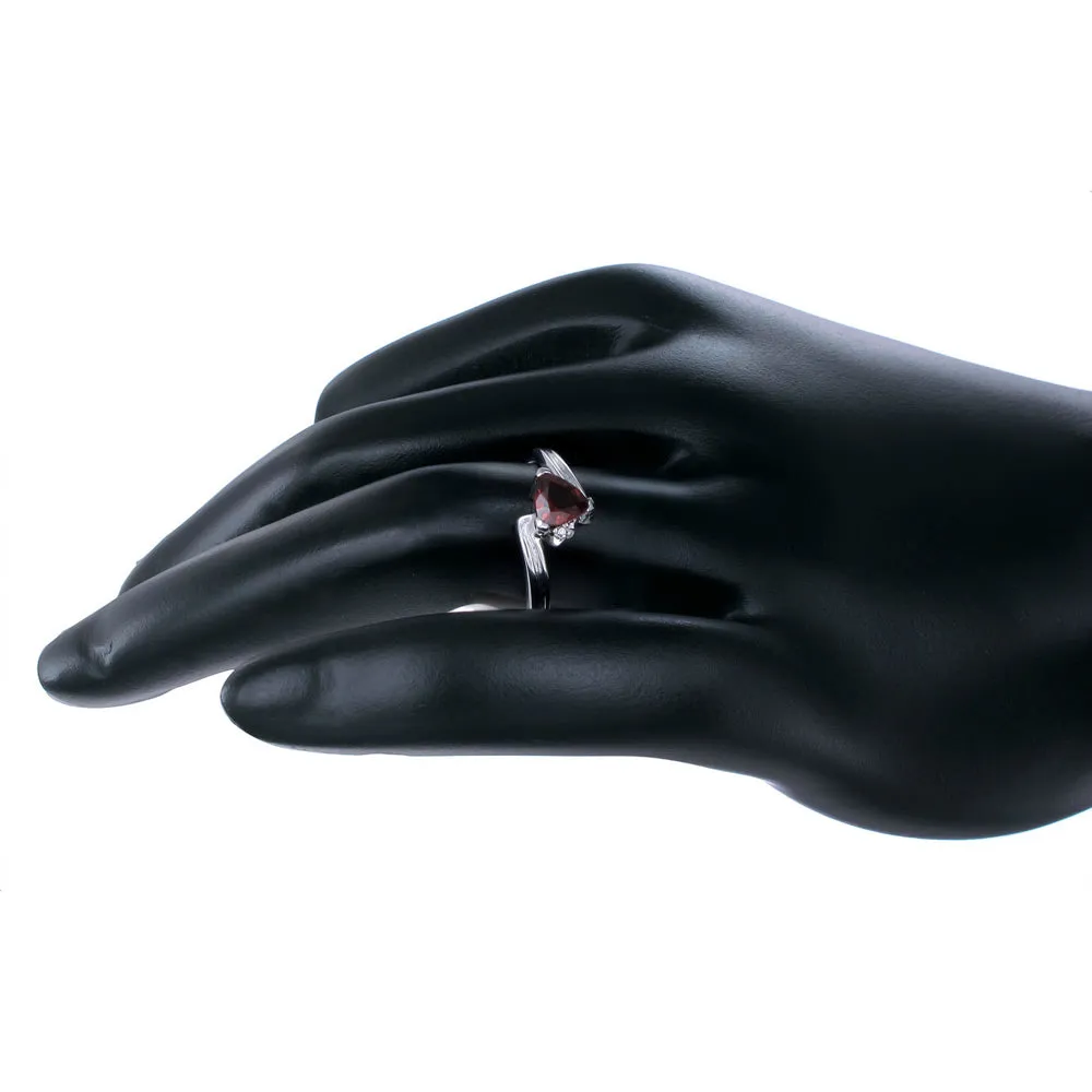 0.60 cttw Garnet Ring in .925 Sterling Silver with Rhodium Plating Trillion