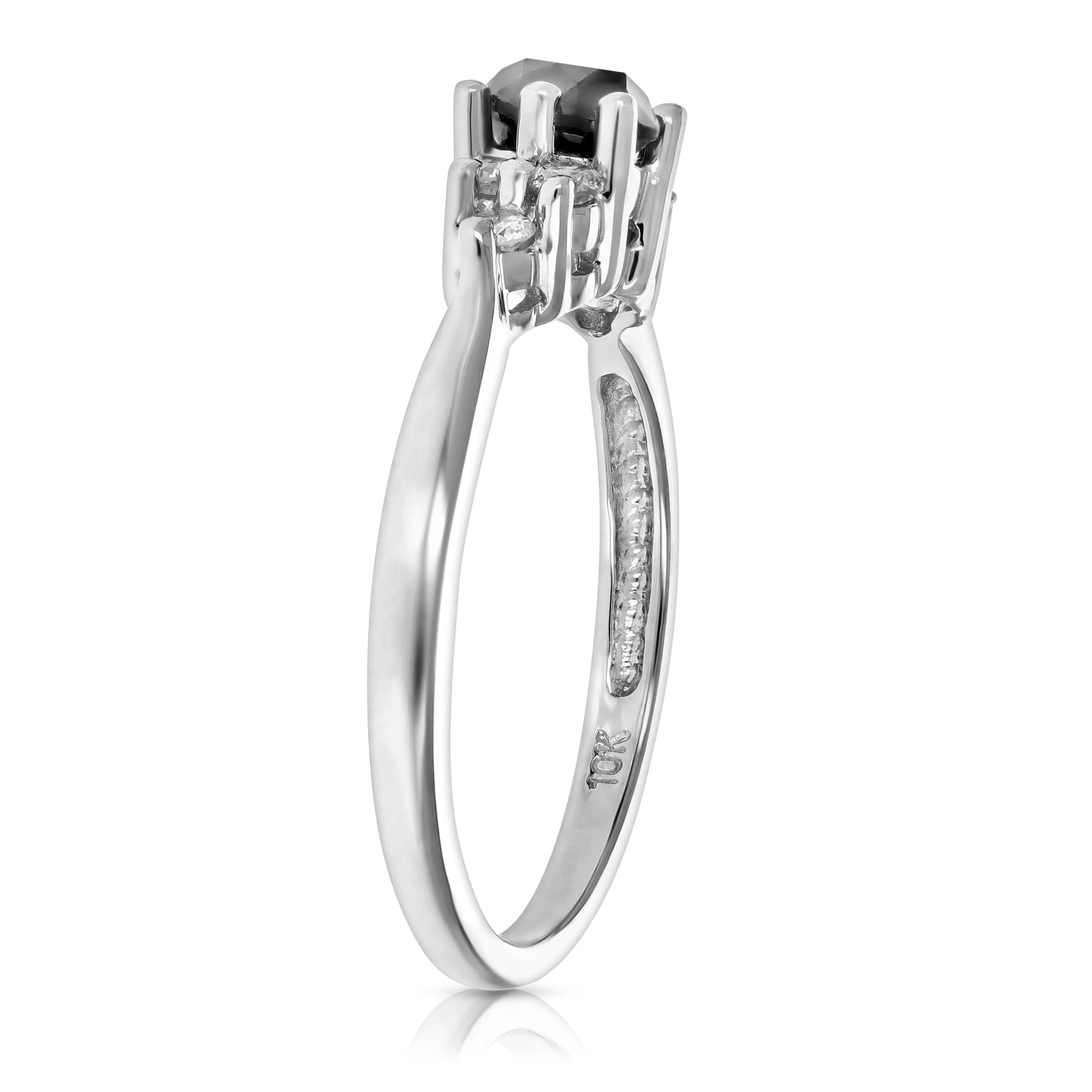 0.70 cttw Black and White Diamond 3 Stone Ring 10K White Gold Bridal