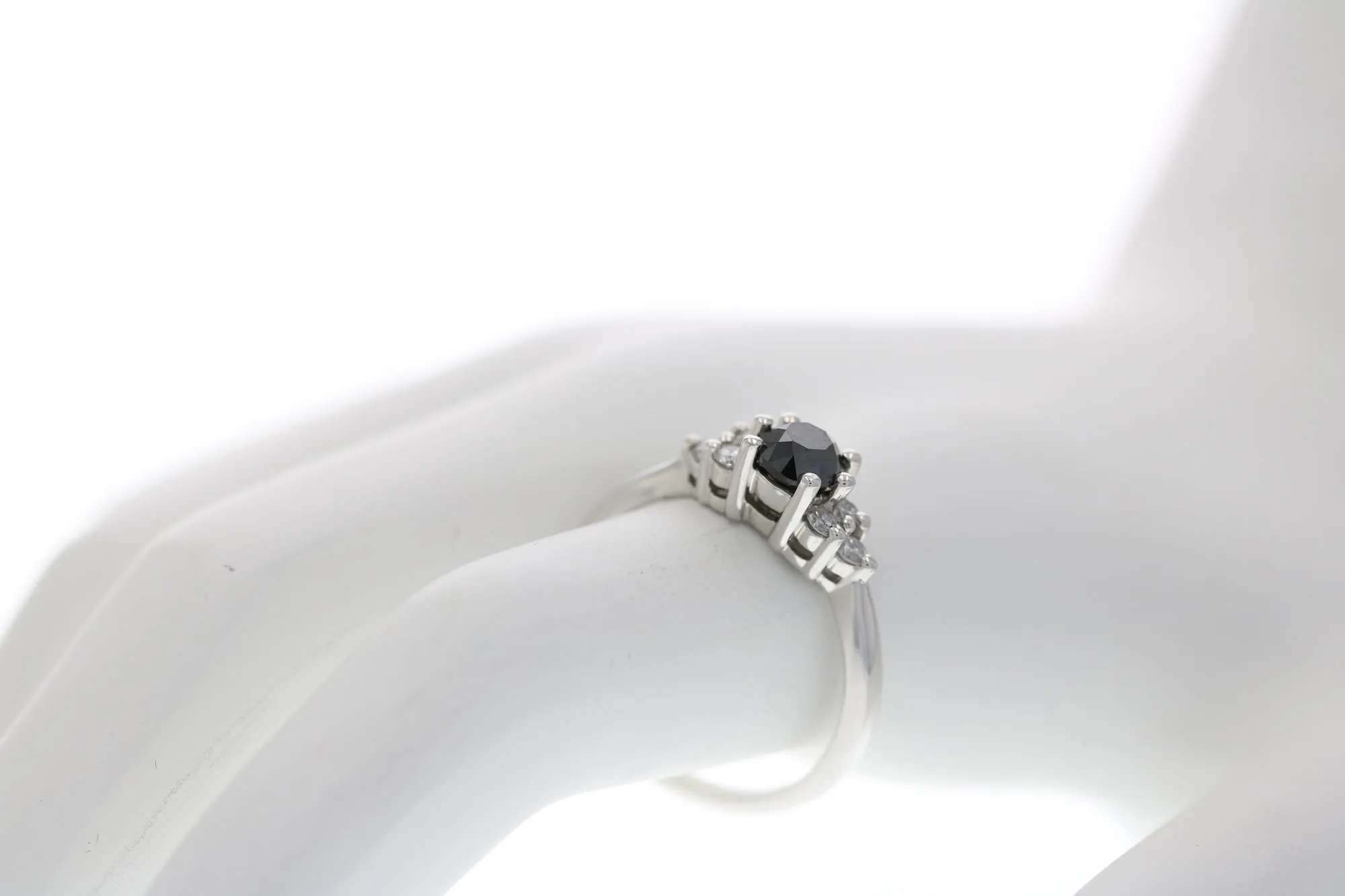 0.70 cttw Black and White Diamond 3 Stone Ring 10K White Gold Bridal