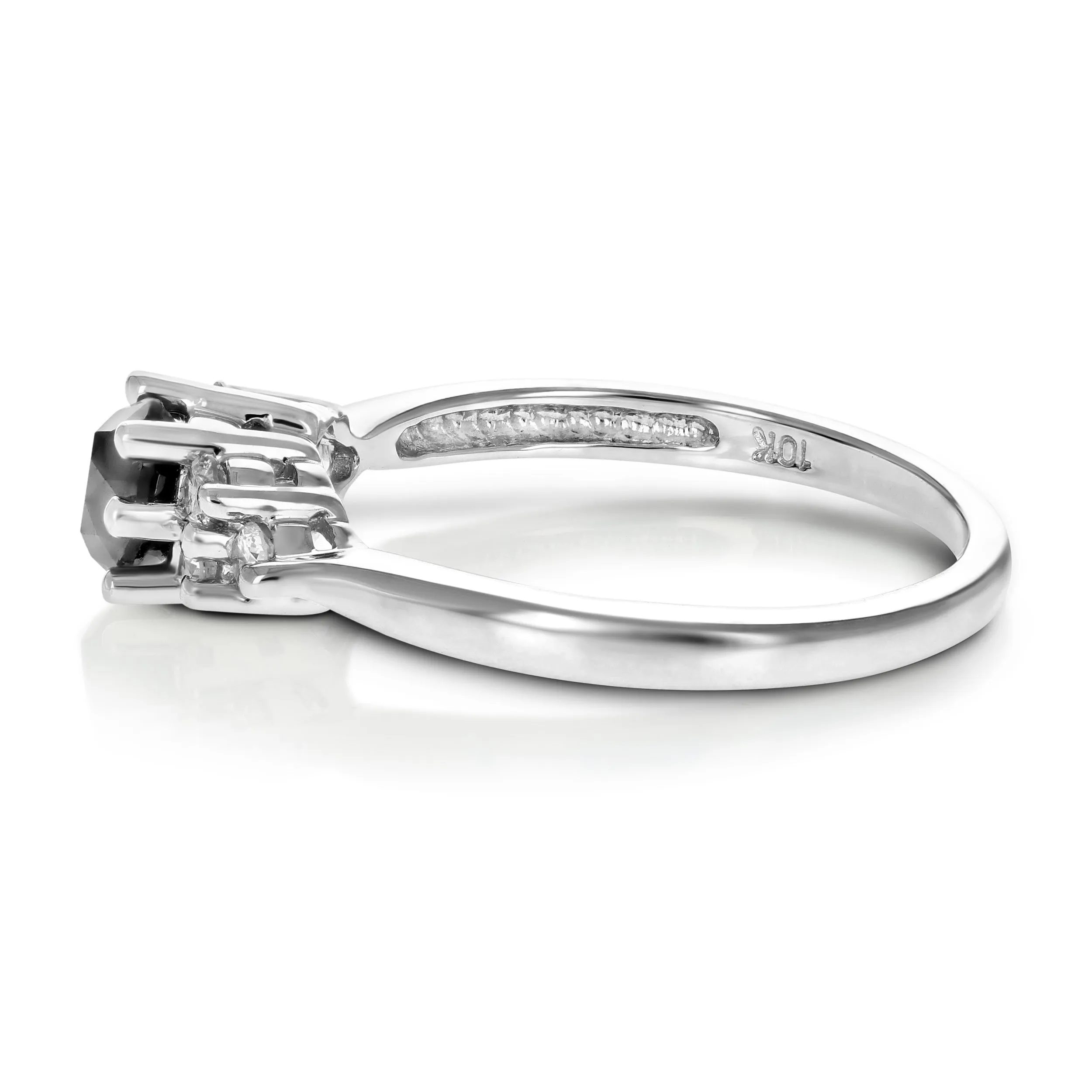 0.70 cttw Black and White Diamond 3 Stone Ring 10K White Gold Bridal