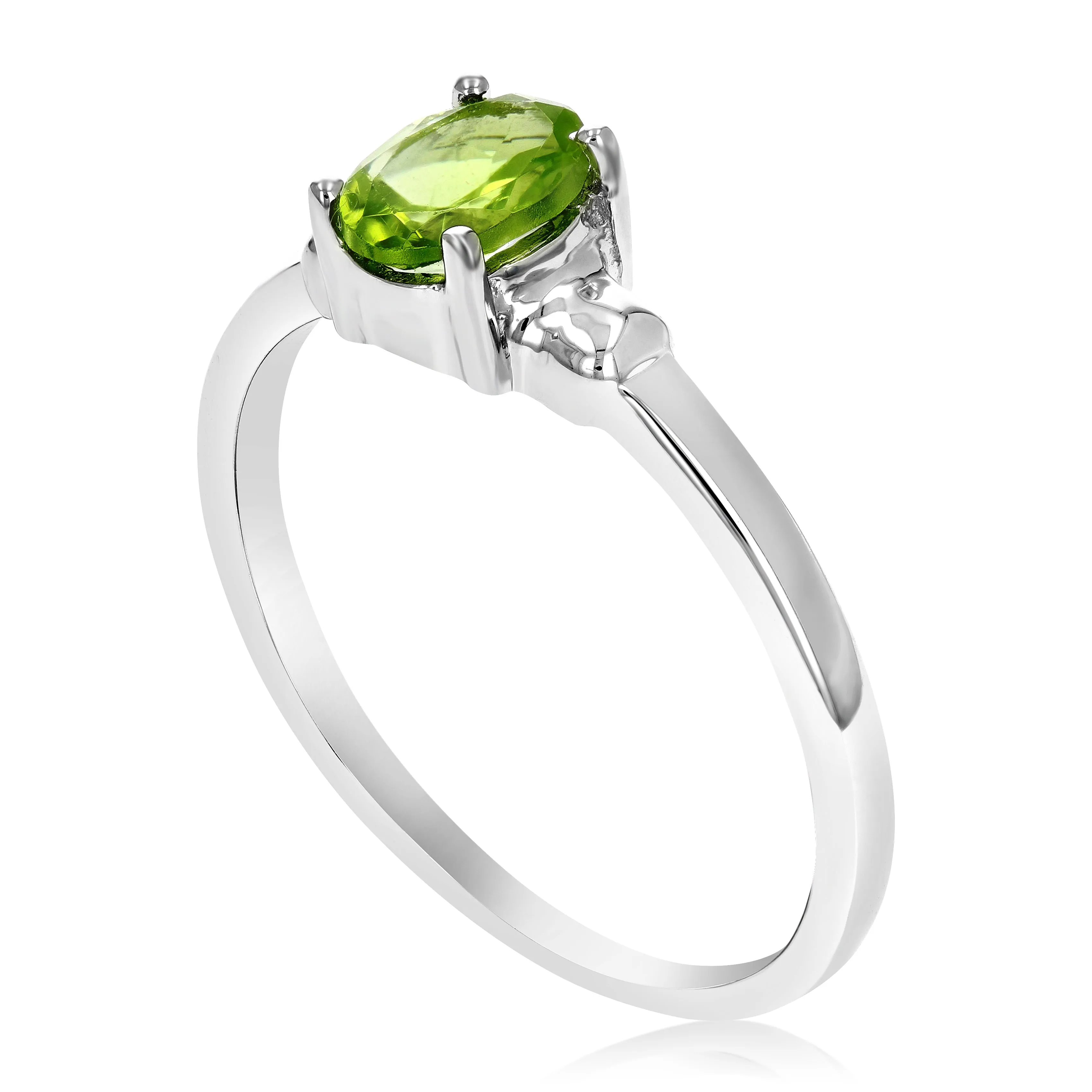 0.70 cttw Peridot Ring in .925 Sterling Silver with Rhodium Plating Oval Shape