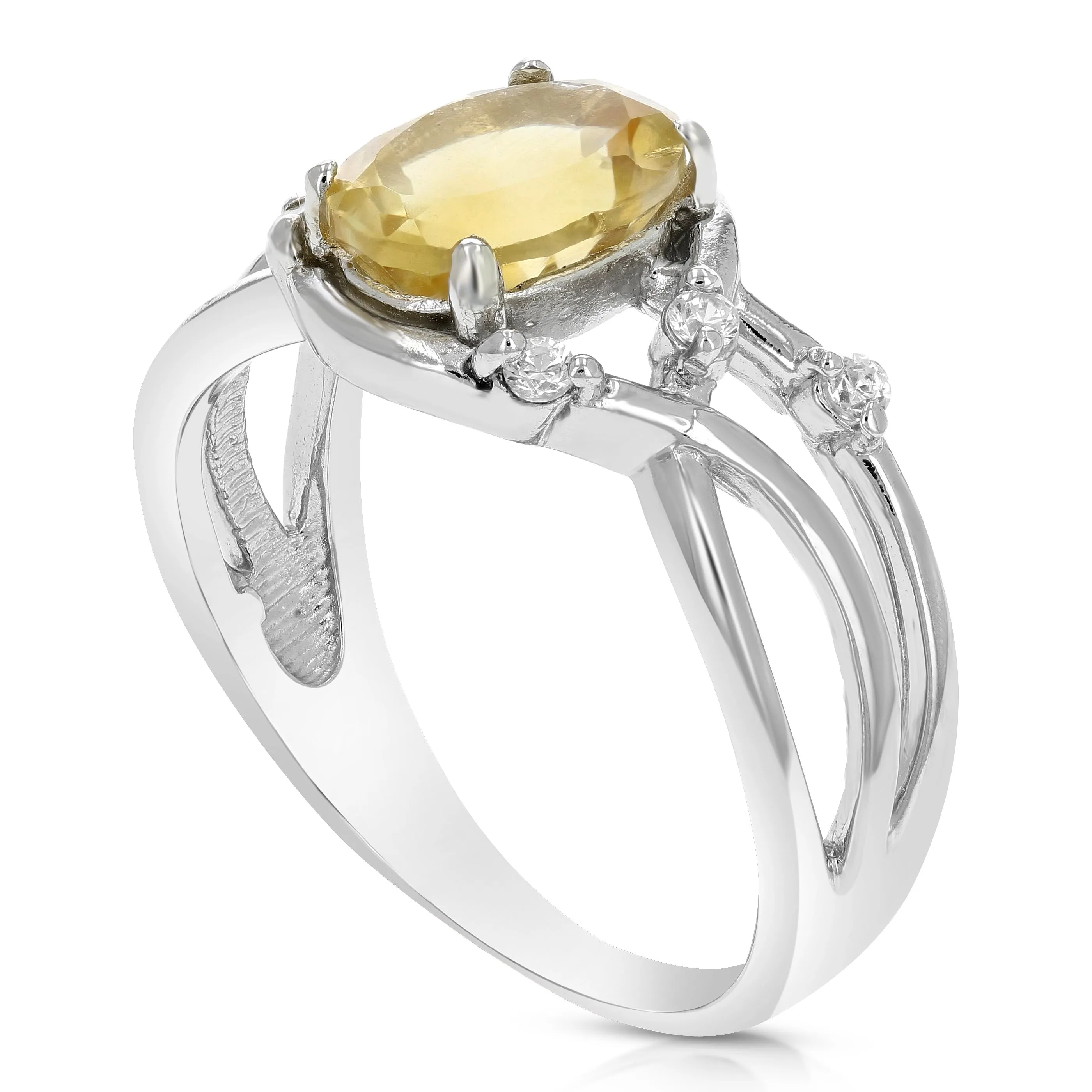 0.80 cttw Citrine Ring .925 Sterling Silver with Rhodium Oval Shape 8x6 MM