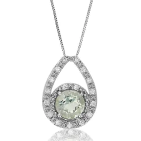 0.80 cttw Green Amethyst Pendant Necklace Brass With Rhodium Plating 7 MM Round