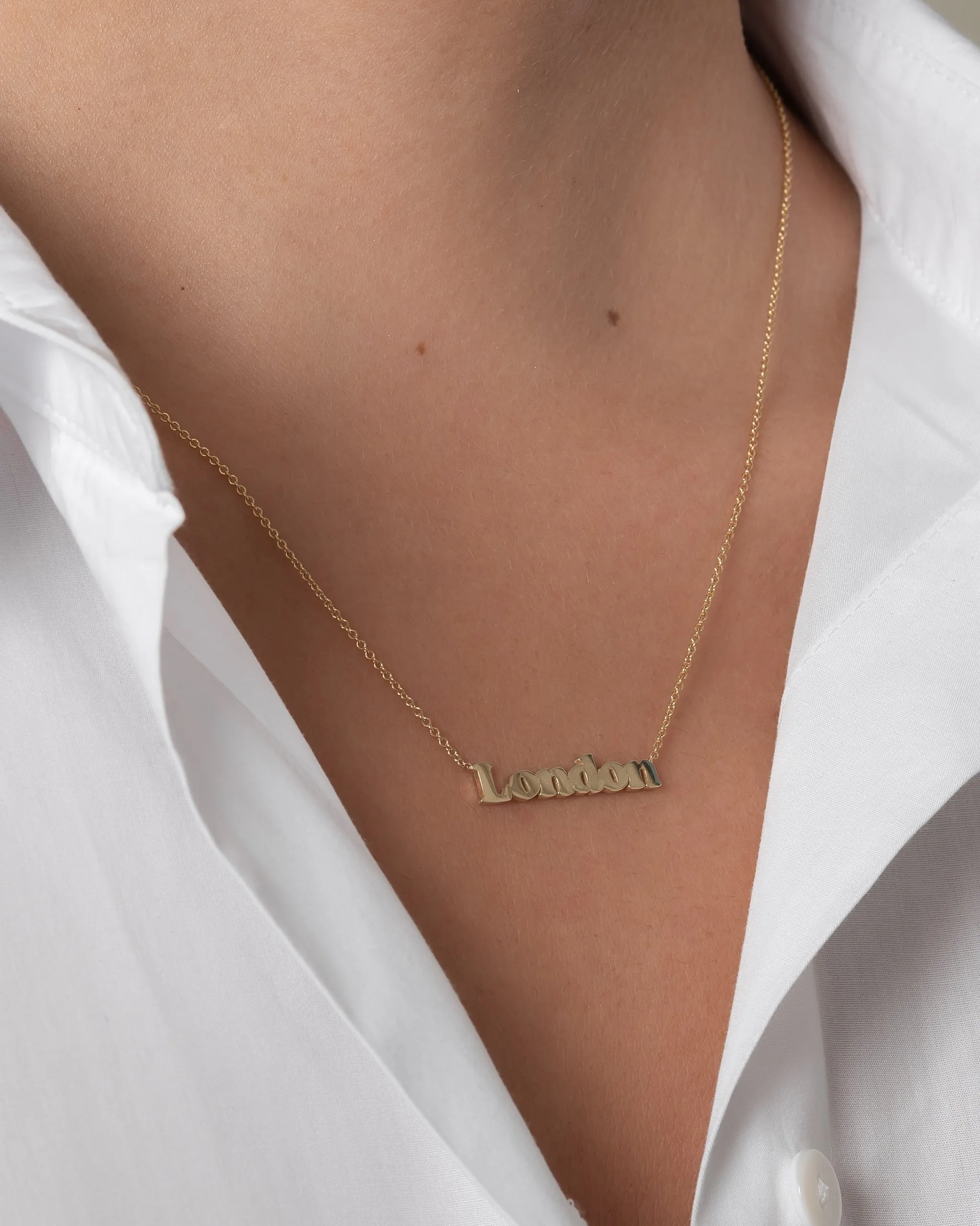 14k Gold Block Name Necklace