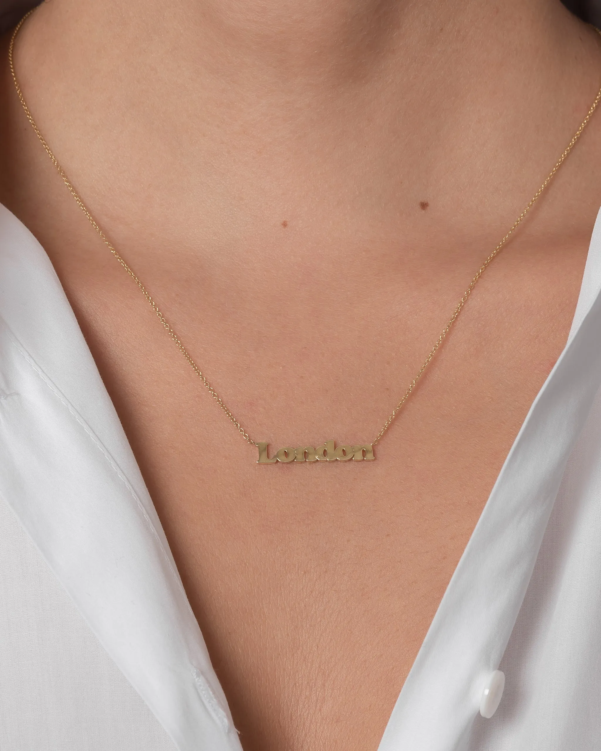 14k Gold Block Name Necklace