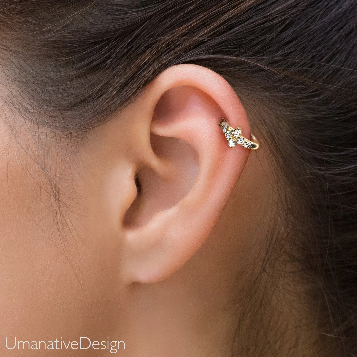 14K Gold Diamond Cluster Helix Clicker