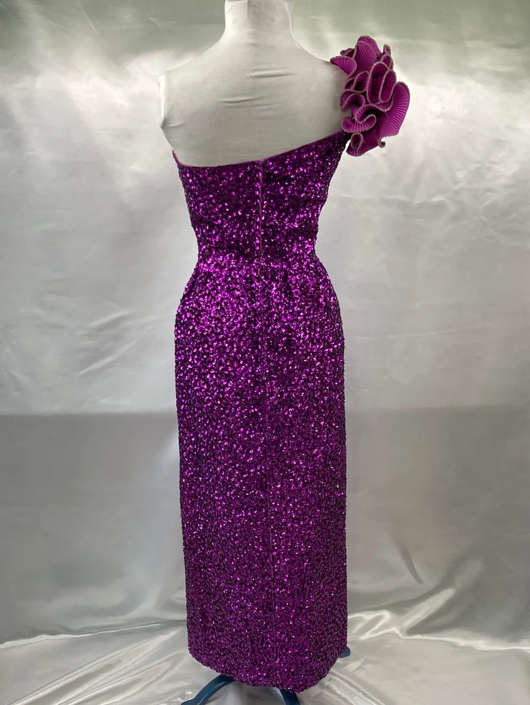 1980's Sequin Purple Off Shoulder Prom Dress Vintage Women's Dress Size X-Small