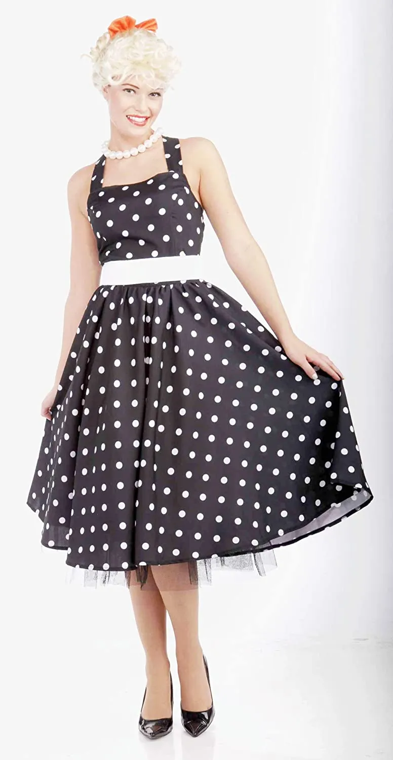 50's Cutie  Black w/White Polka Dots, X-Small/Small 2 - 6 Women's Costume,