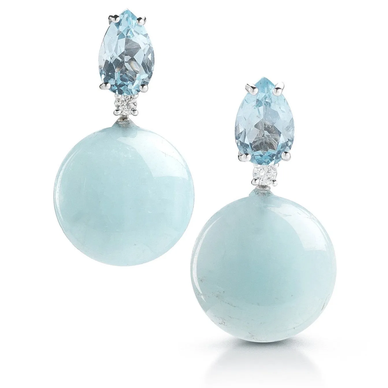 A & Furst - Bonbon - Drop Earrings with Blue Topaz, Milky Aquamarine and Diamonds, 18k White Gold