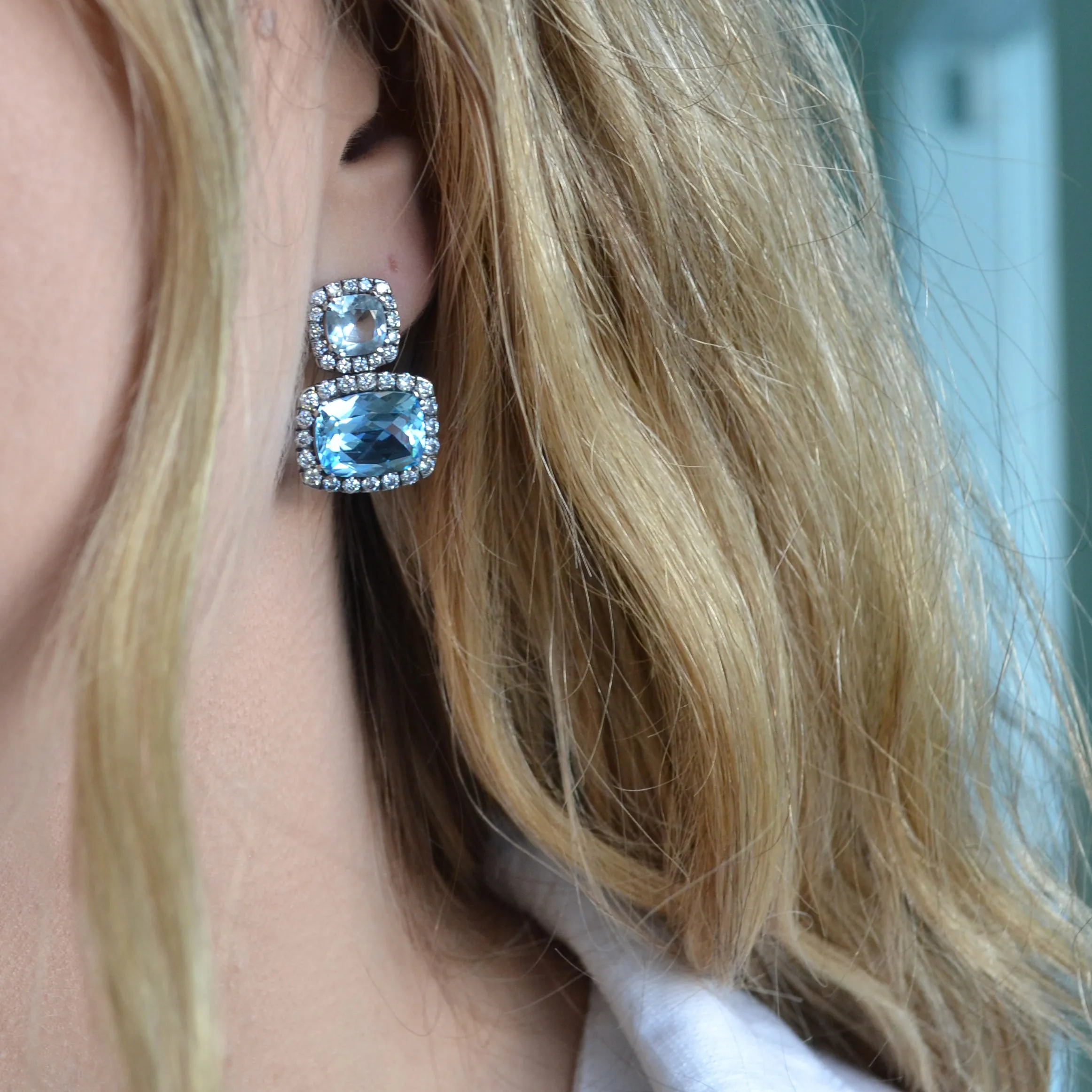 A & Furst - Dynamite - Drop Earrings with Blue Topaz and Diamonds, 18k Blackened Gold