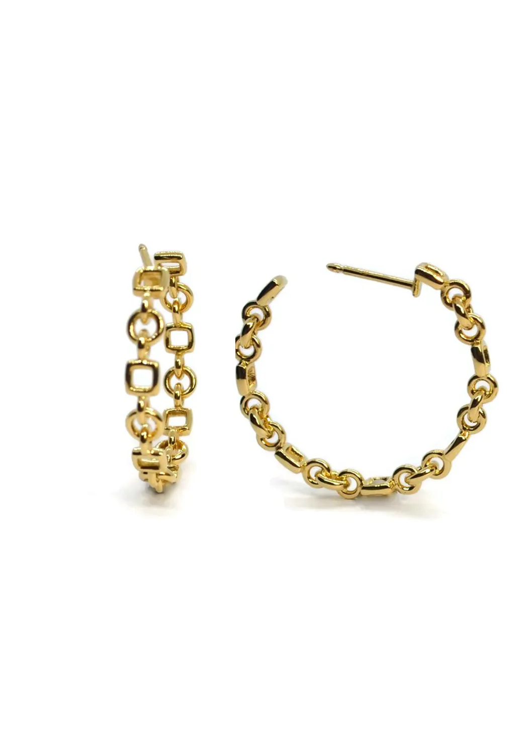 A & Furst Gaia 18KYG Round & Square Chain Link Hoop Earrings