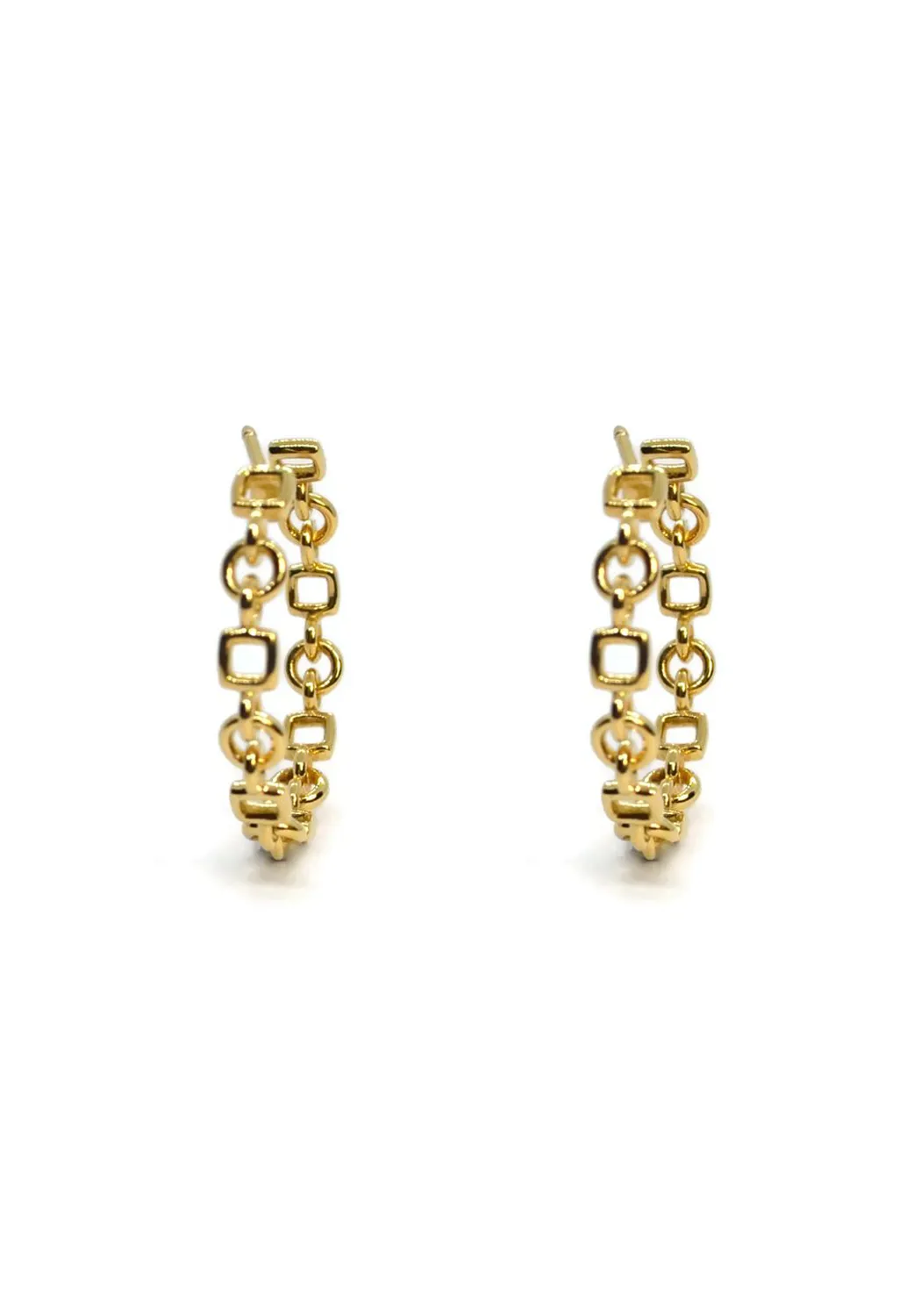 A & Furst Gaia 18KYG Round & Square Chain Link Hoop Earrings