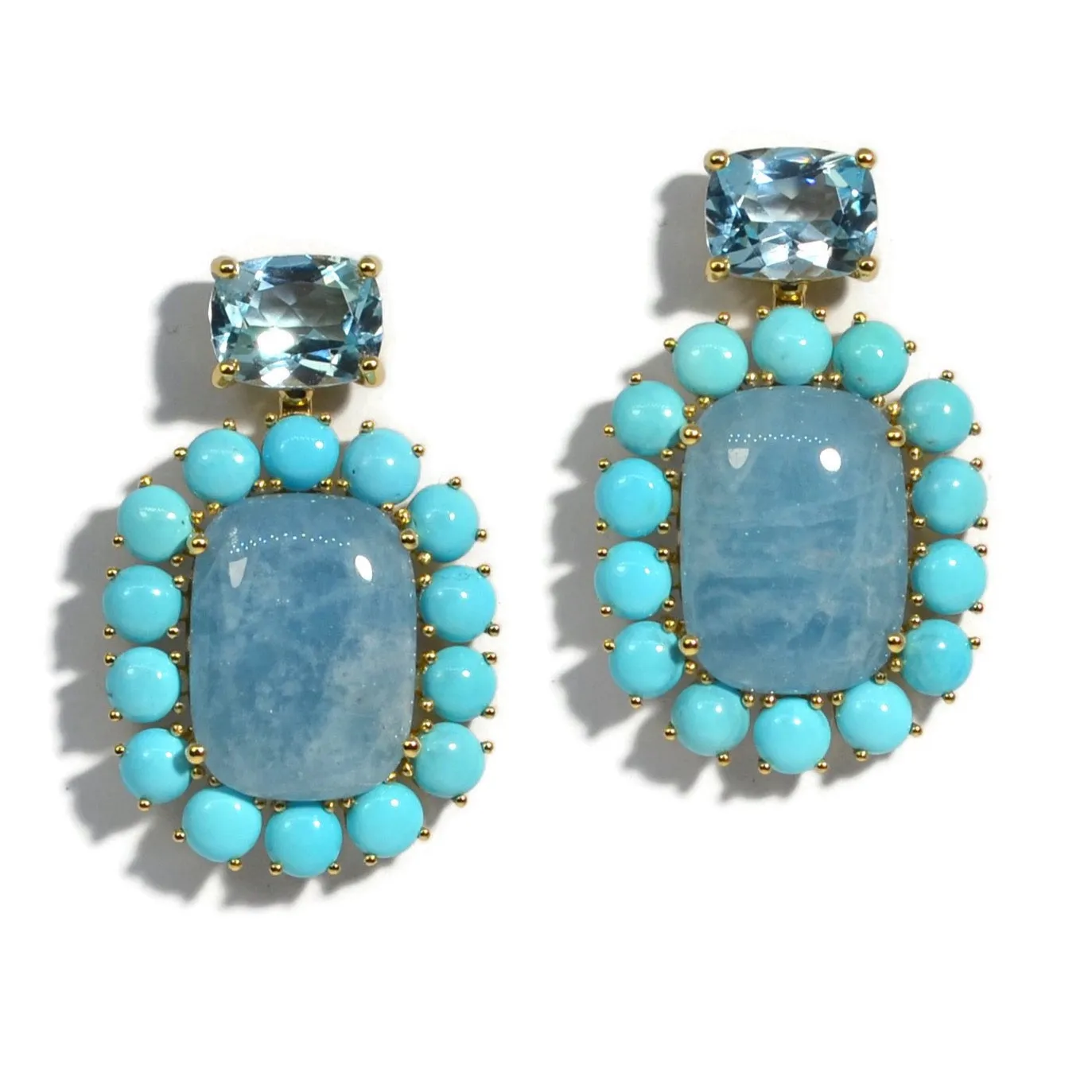 A & Furst - Sole - Drop Earrings with Aquamarine, Turquoise and Sky Blue Topaz, 18k Yellow Gold