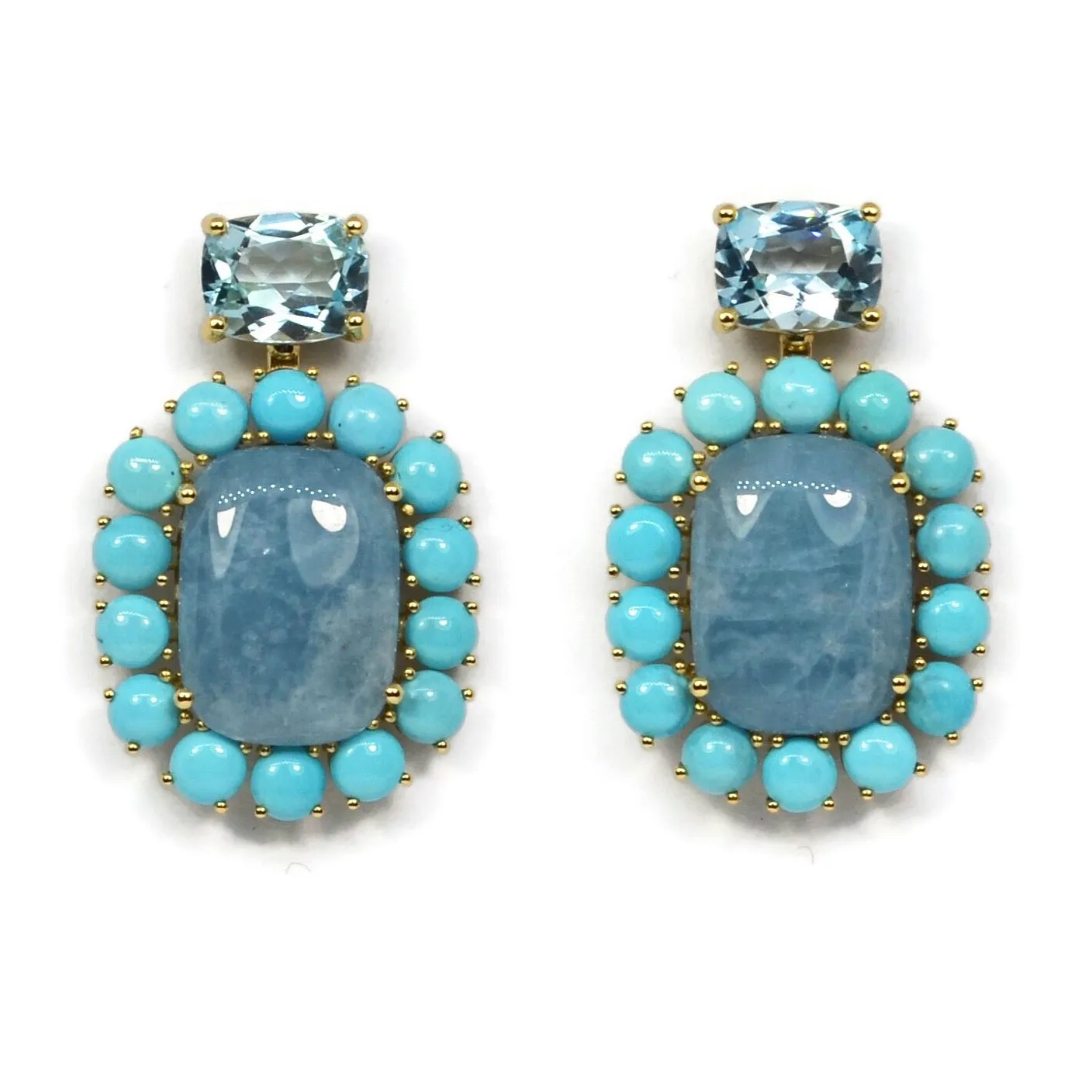 A & Furst - Sole - Drop Earrings with Aquamarine, Turquoise and Sky Blue Topaz, 18k Yellow Gold