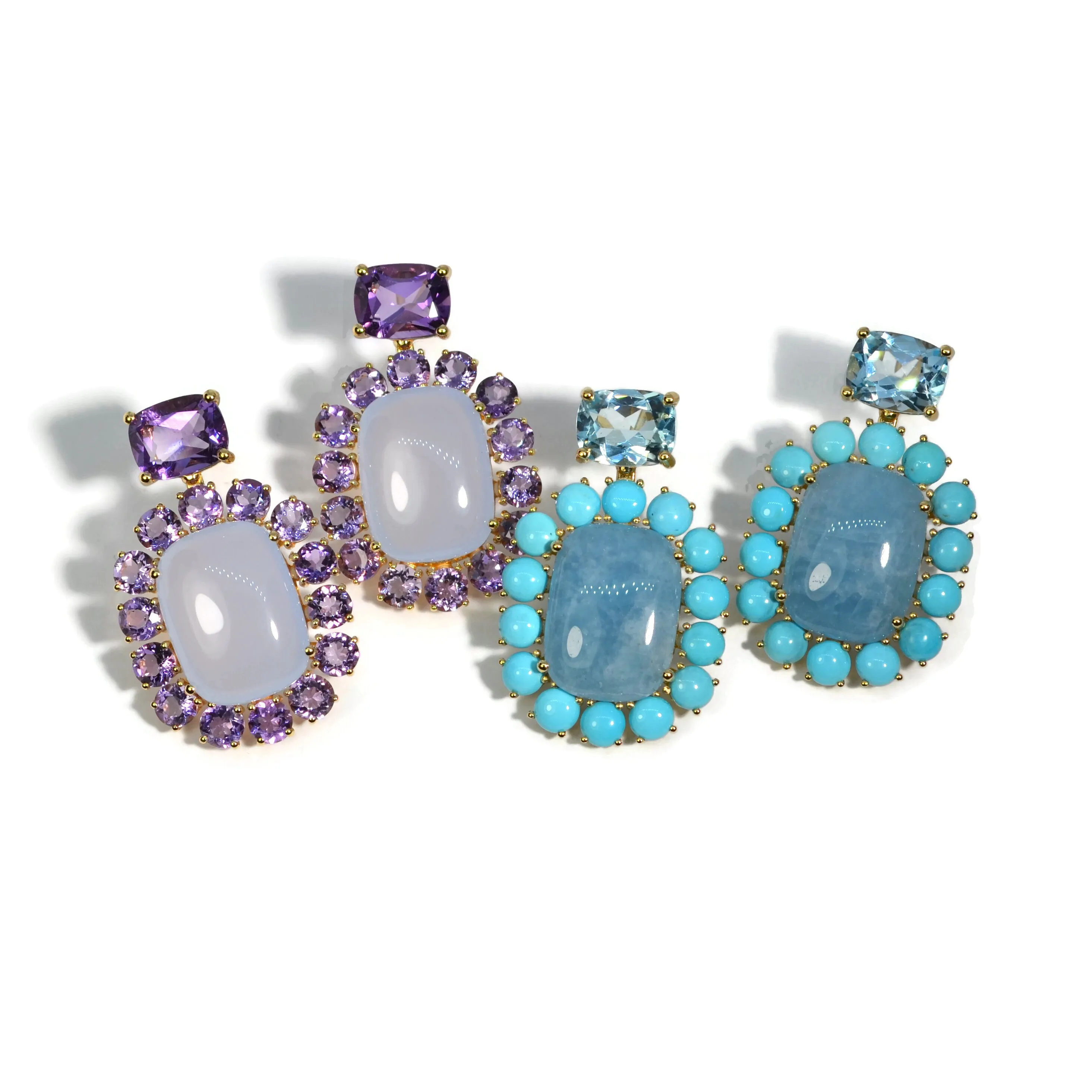 A & Furst - Sole - Drop Earrings with Aquamarine, Turquoise and Sky Blue Topaz, 18k Yellow Gold