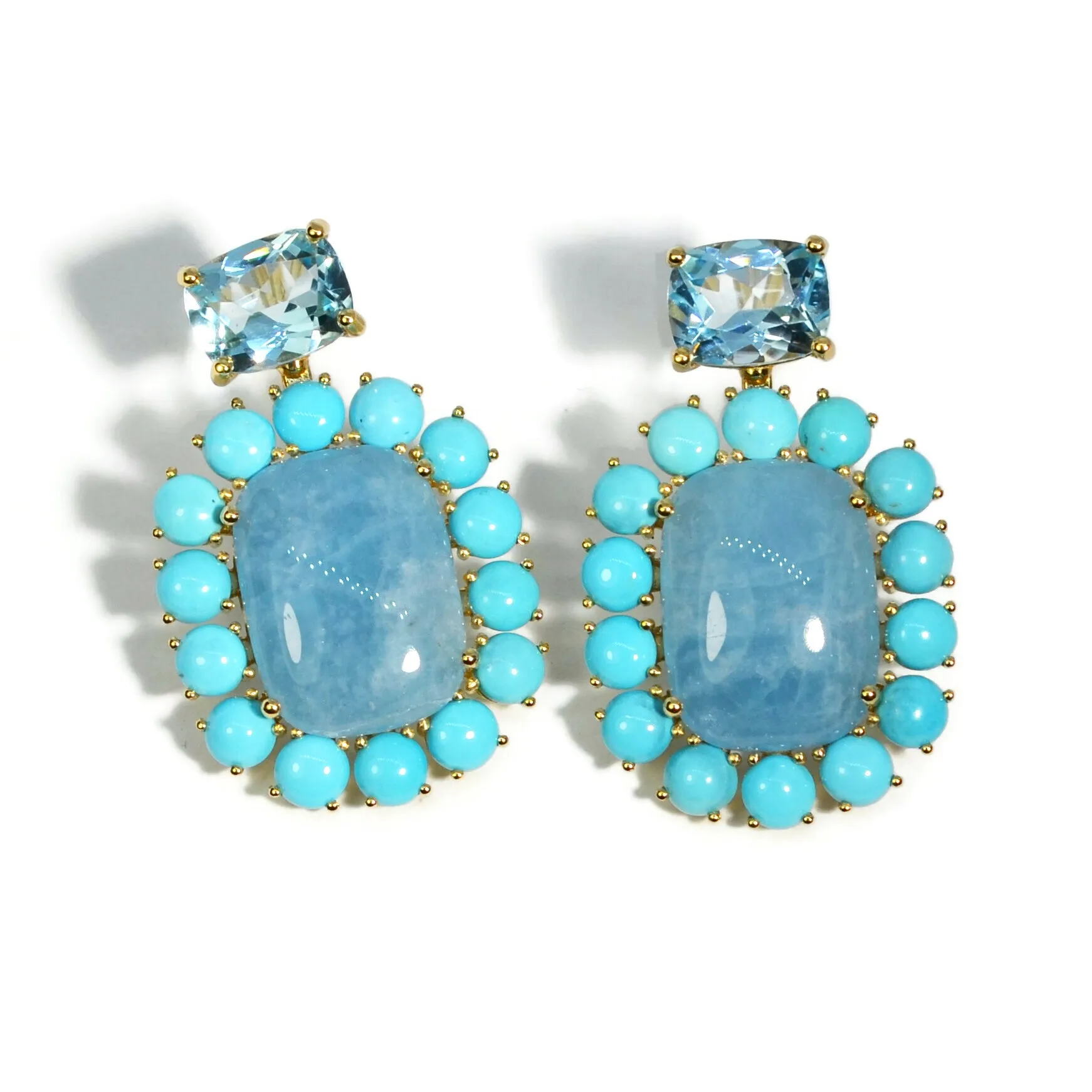 A & Furst - Sole - Drop Earrings with Aquamarine, Turquoise and Sky Blue Topaz, 18k Yellow Gold