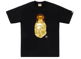 A Bathing Ape Color Camo Milo on Ape Head Tee in Black/Yellow xld