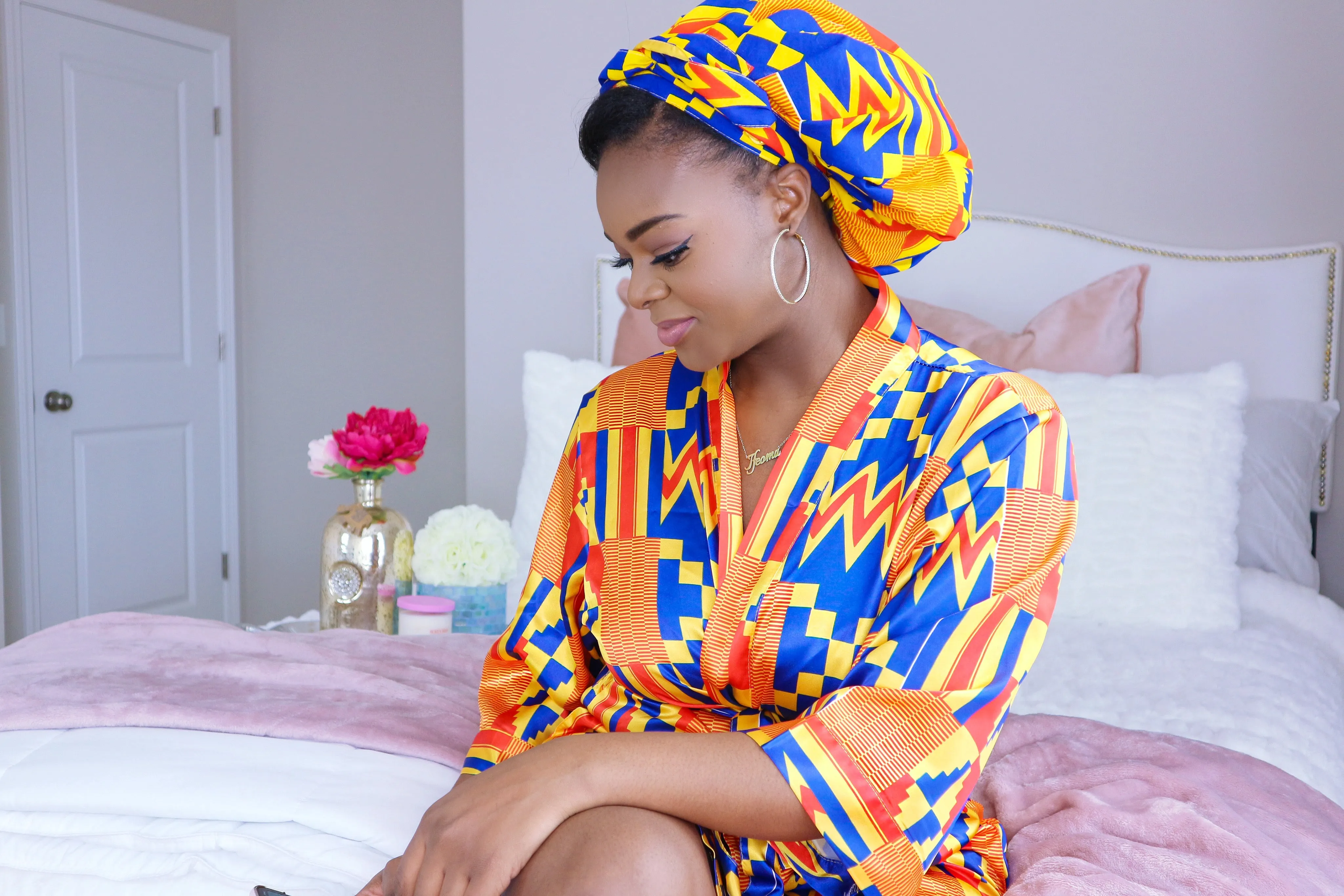 African Print Satin Robe Kente