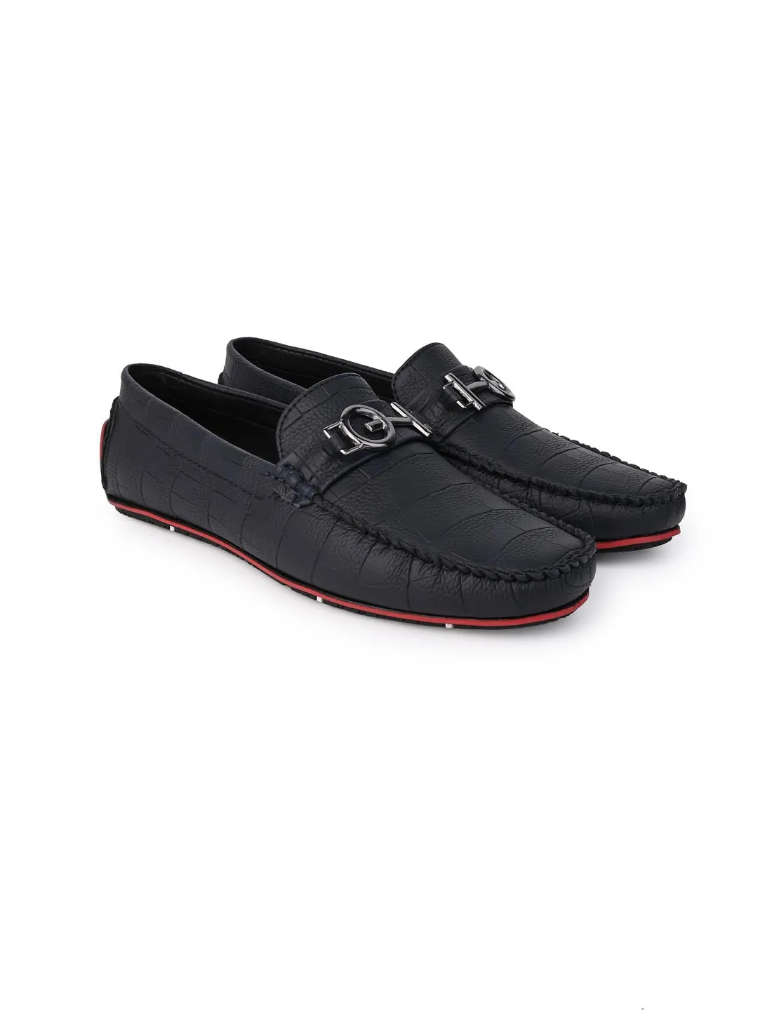 Alberto Torresi Black Round Toe Loafers With Metal Accent