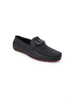 Alberto Torresi Black Round Toe Loafers With Metal Accent