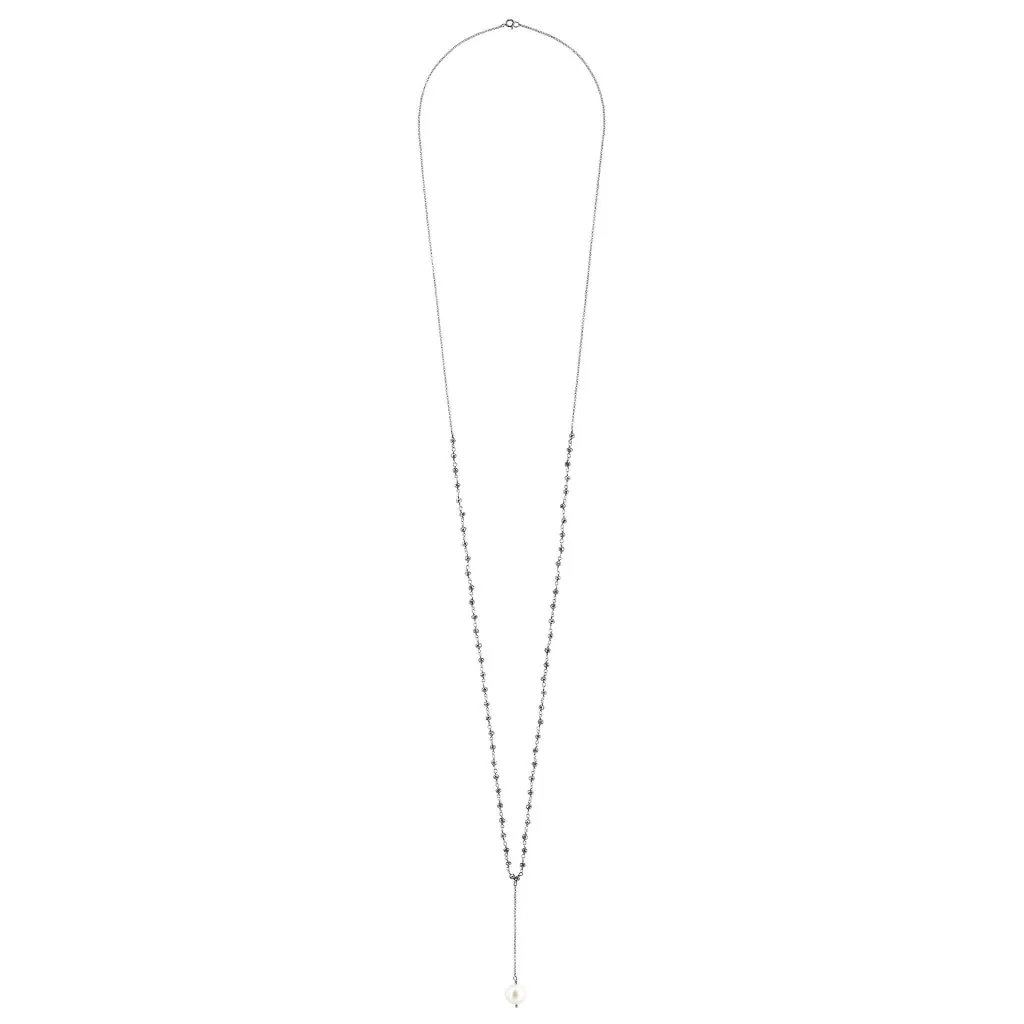 Argentum Extremis Necklace Drop - Black Spinel & White Pearl - Black Rhodium Plated Silver