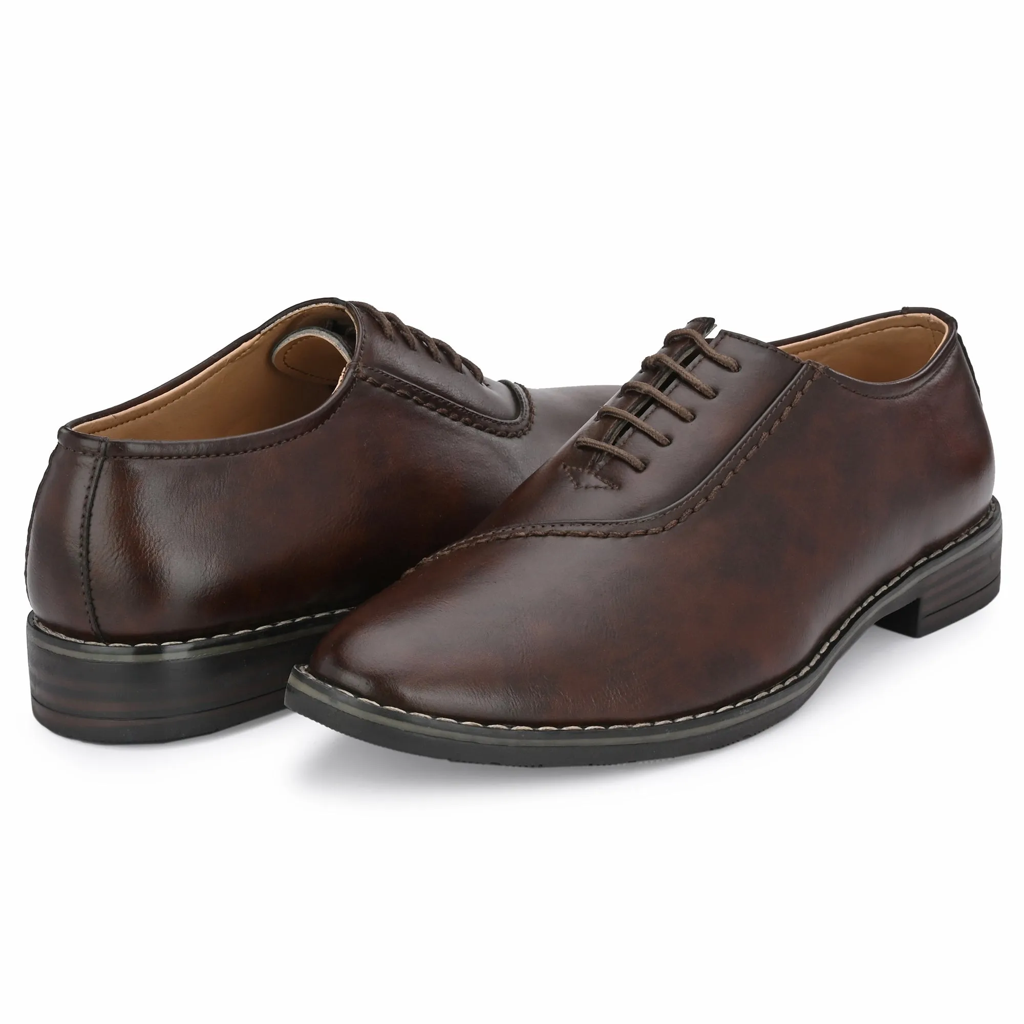 Attitudist Unisex Handcrafted Plain Oxford Brown Formal Derby Shoes