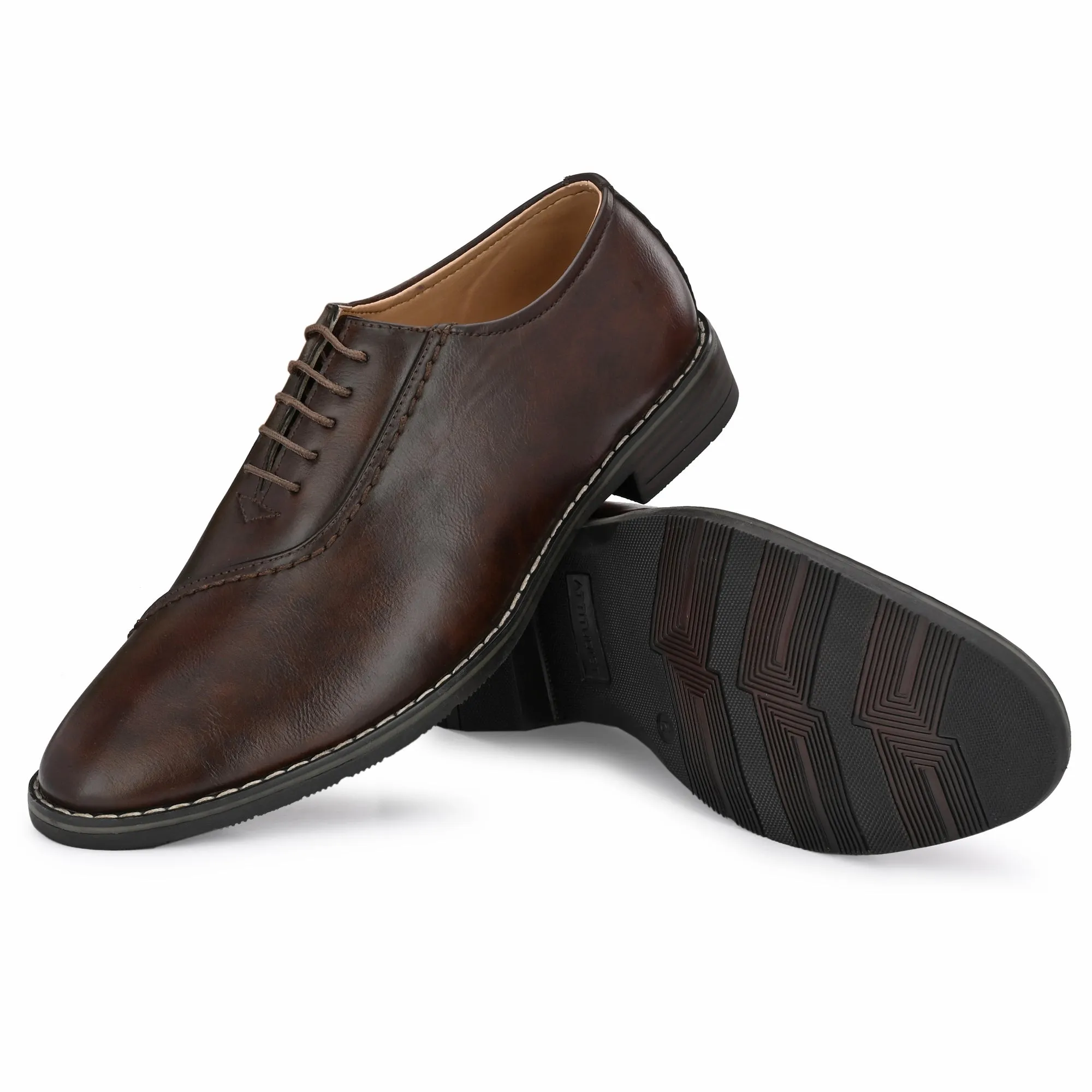 Attitudist Unisex Handcrafted Plain Oxford Brown Formal Derby Shoes