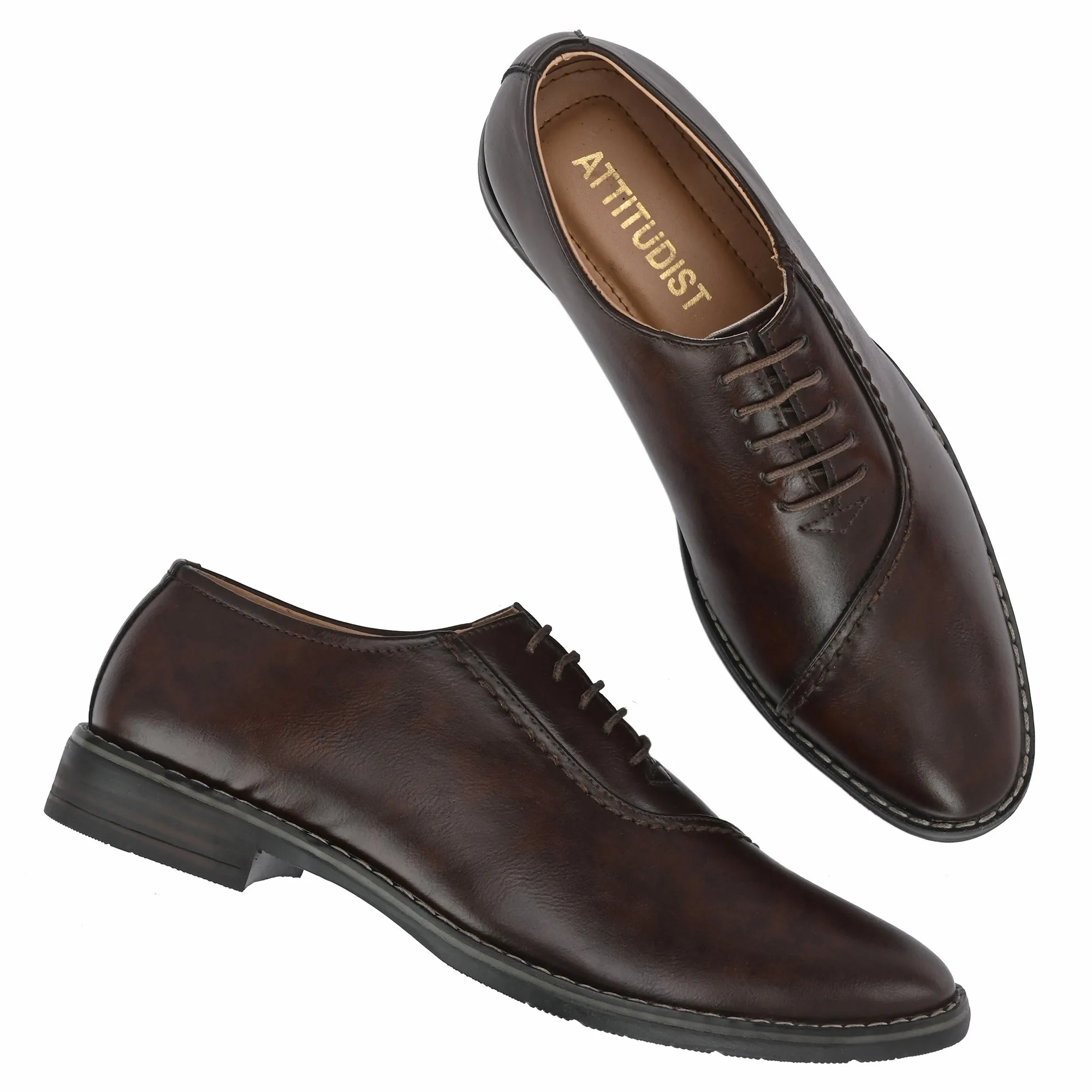 Attitudist Unisex Handcrafted Plain Oxford Brown Formal Derby Shoes