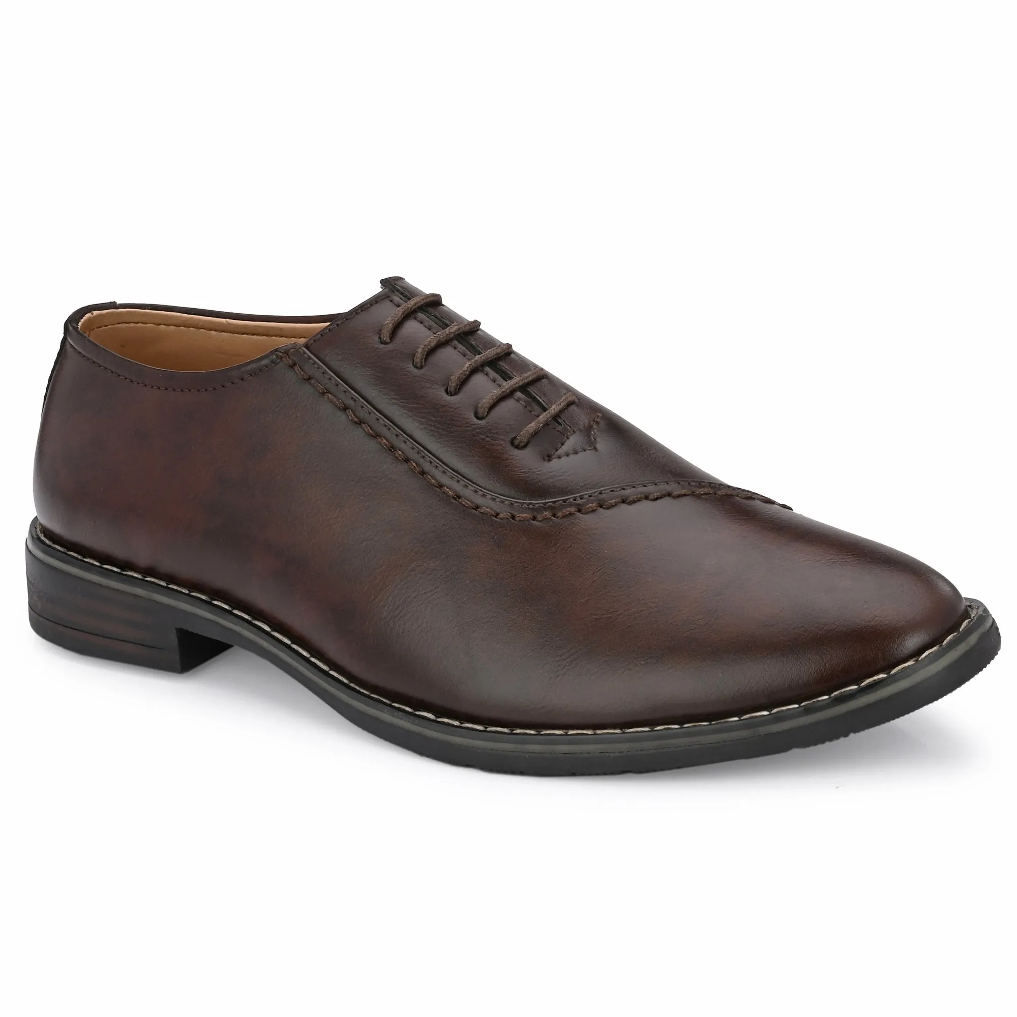 Attitudist Unisex Handcrafted Plain Oxford Brown Formal Derby Shoes