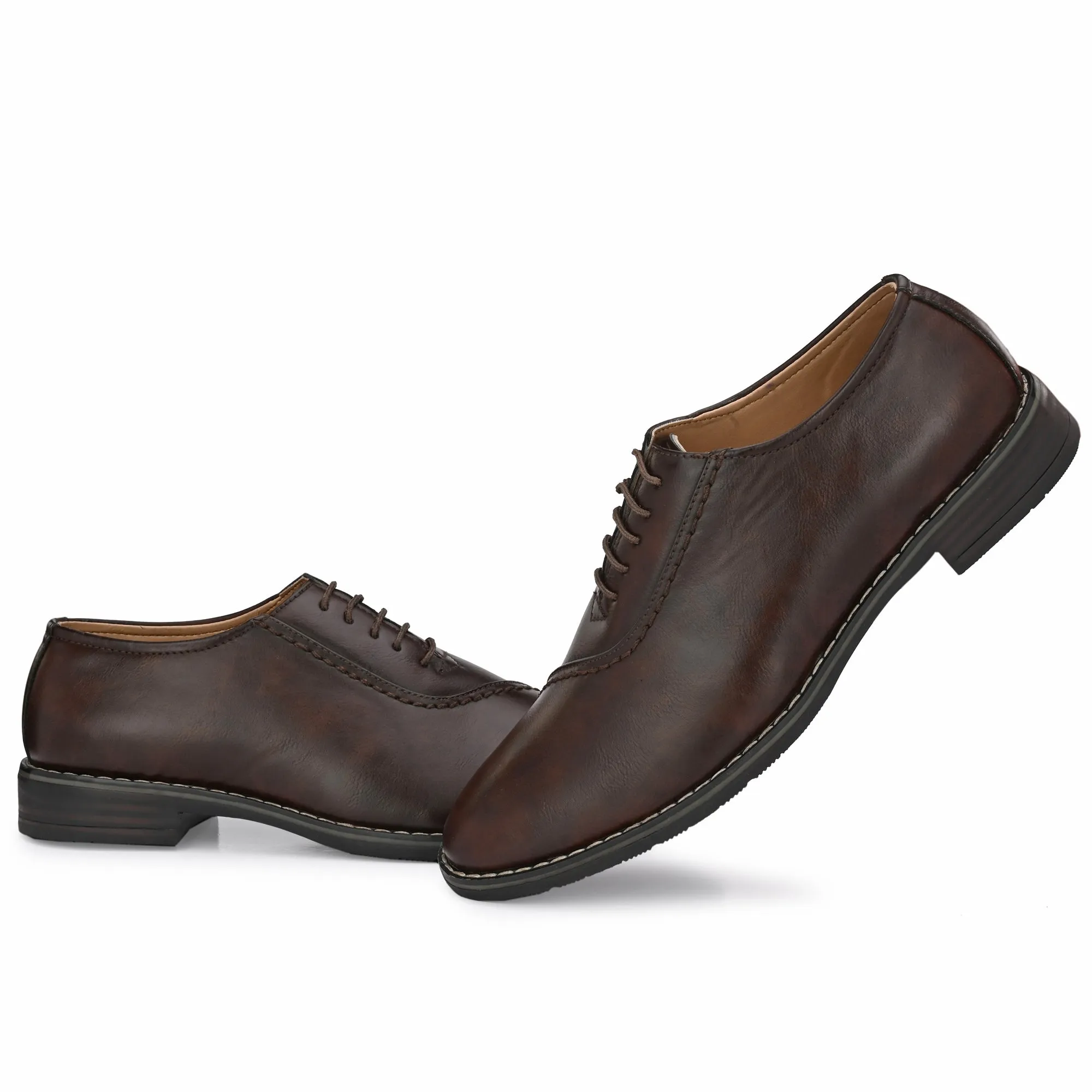 Attitudist Unisex Handcrafted Plain Oxford Brown Formal Derby Shoes