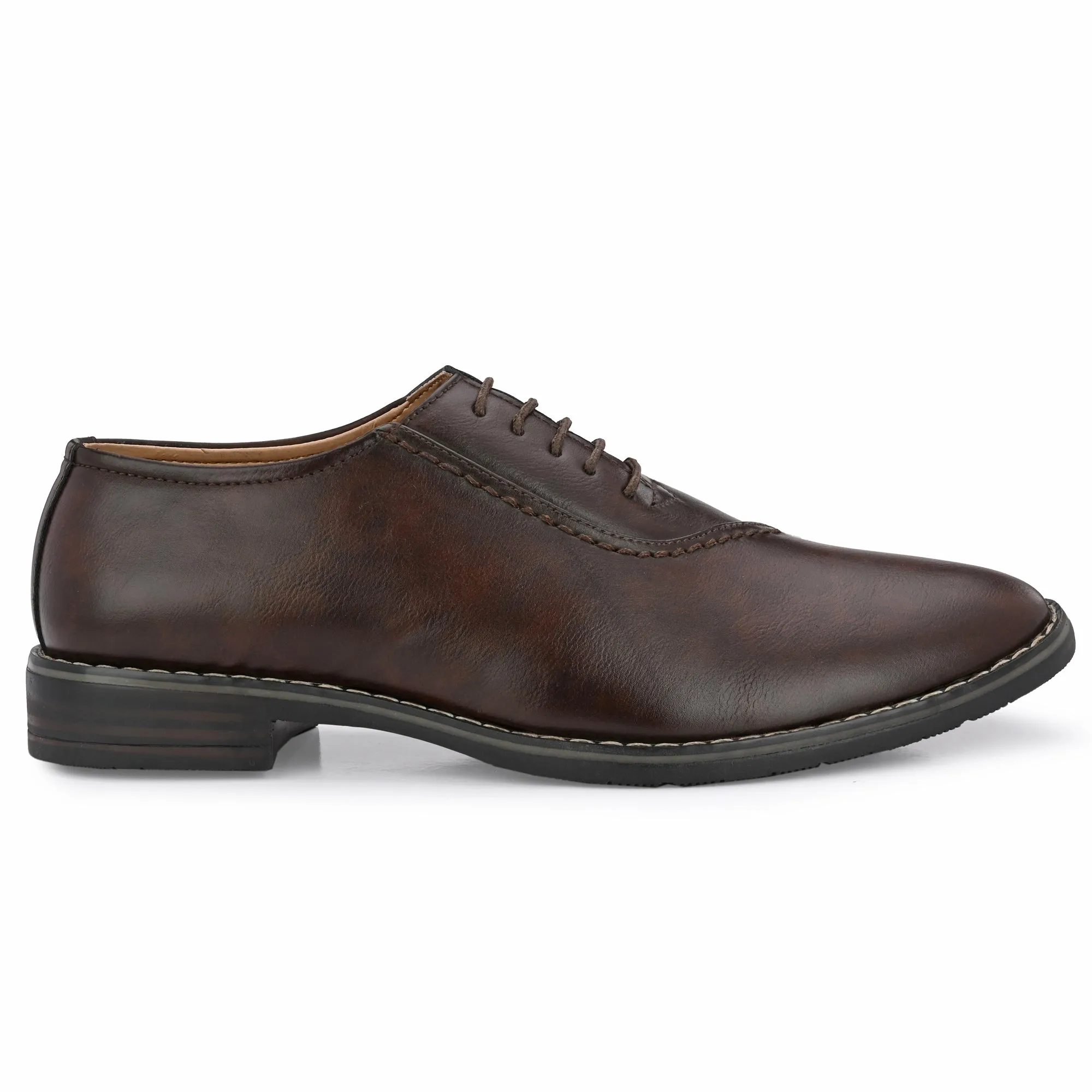 Attitudist Unisex Handcrafted Plain Oxford Brown Formal Derby Shoes