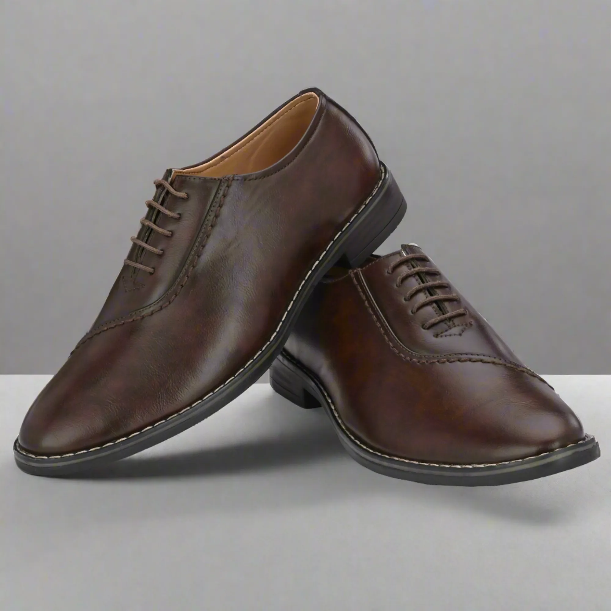 Attitudist Unisex Handcrafted Plain Oxford Brown Formal Derby Shoes