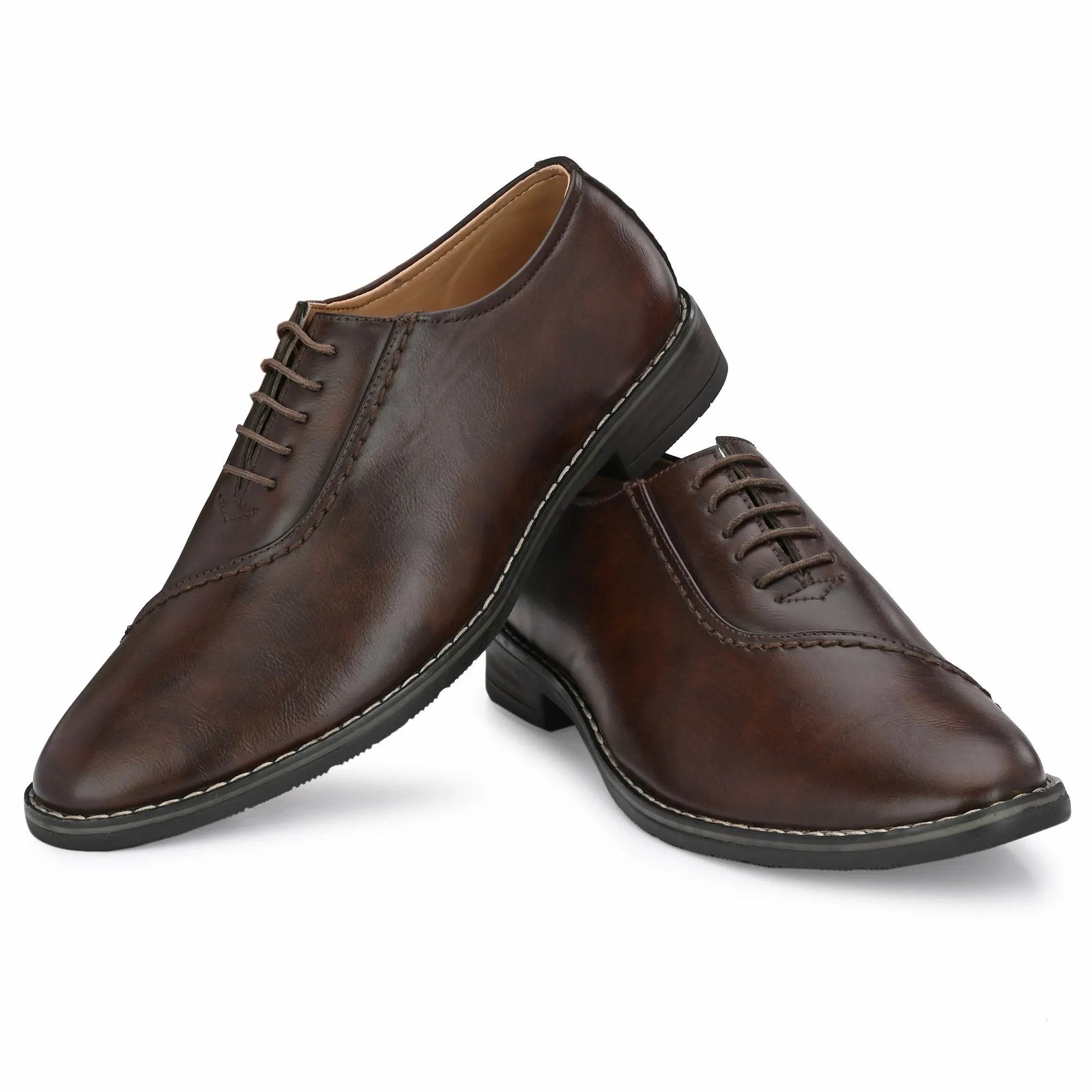 Attitudist Unisex Handcrafted Plain Oxford Brown Formal Derby Shoes