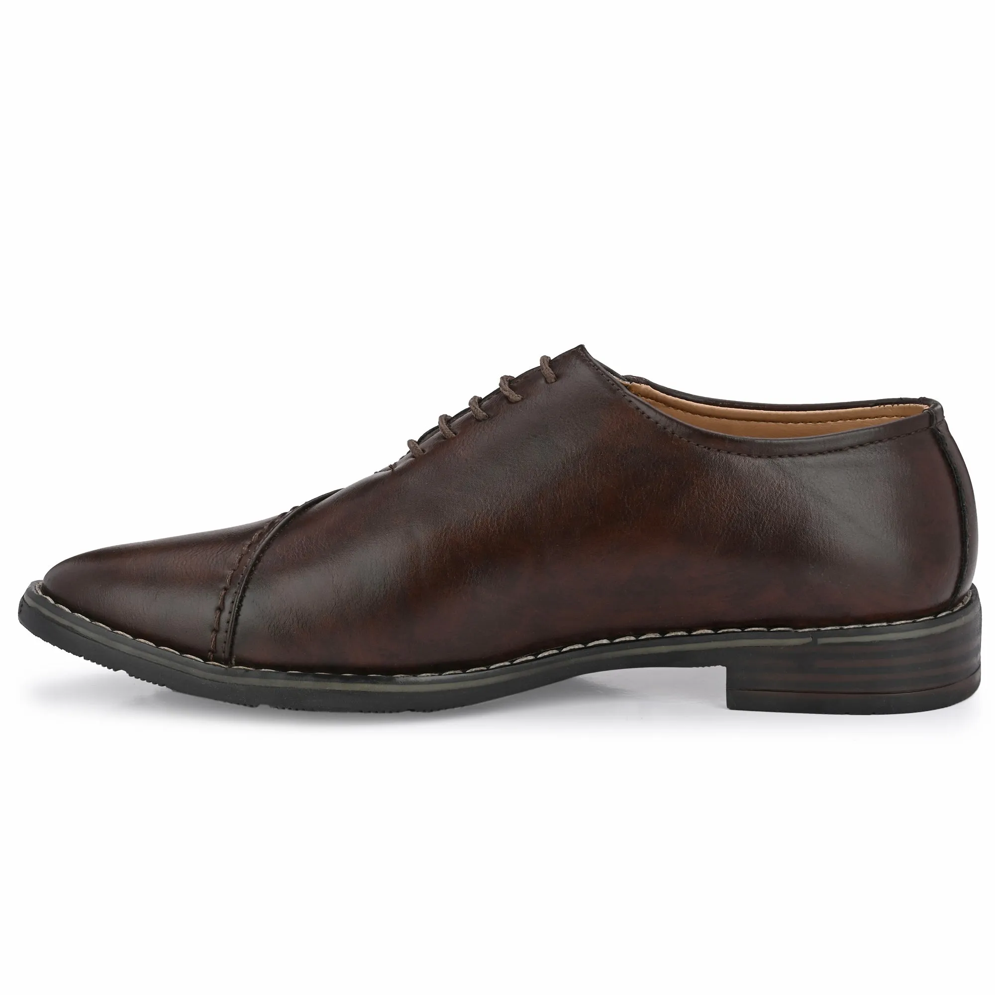 Attitudist Unisex Handcrafted Plain Oxford Brown Formal Derby Shoes