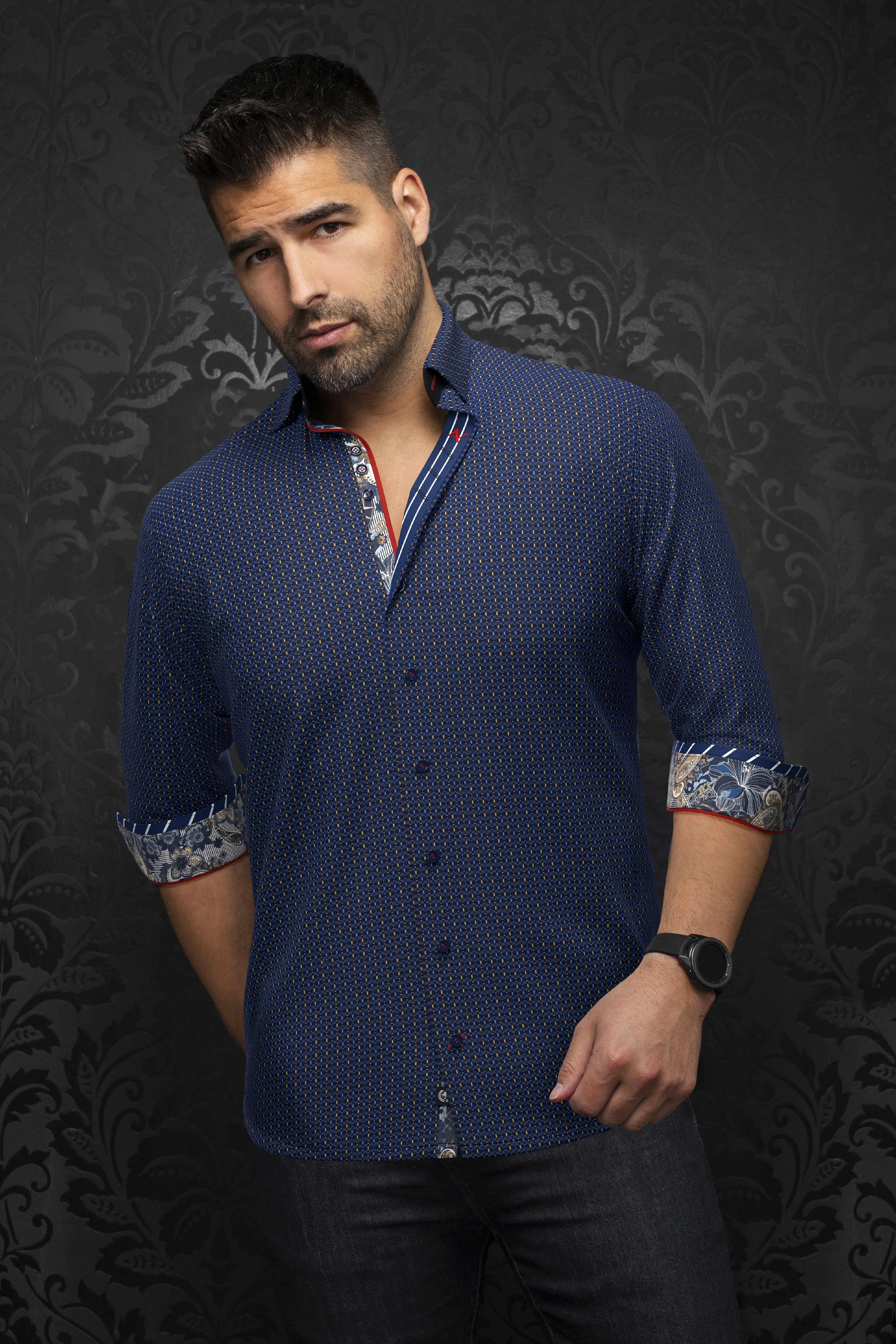 Au Noir Stretch Shirt | Cestero Navy Gold