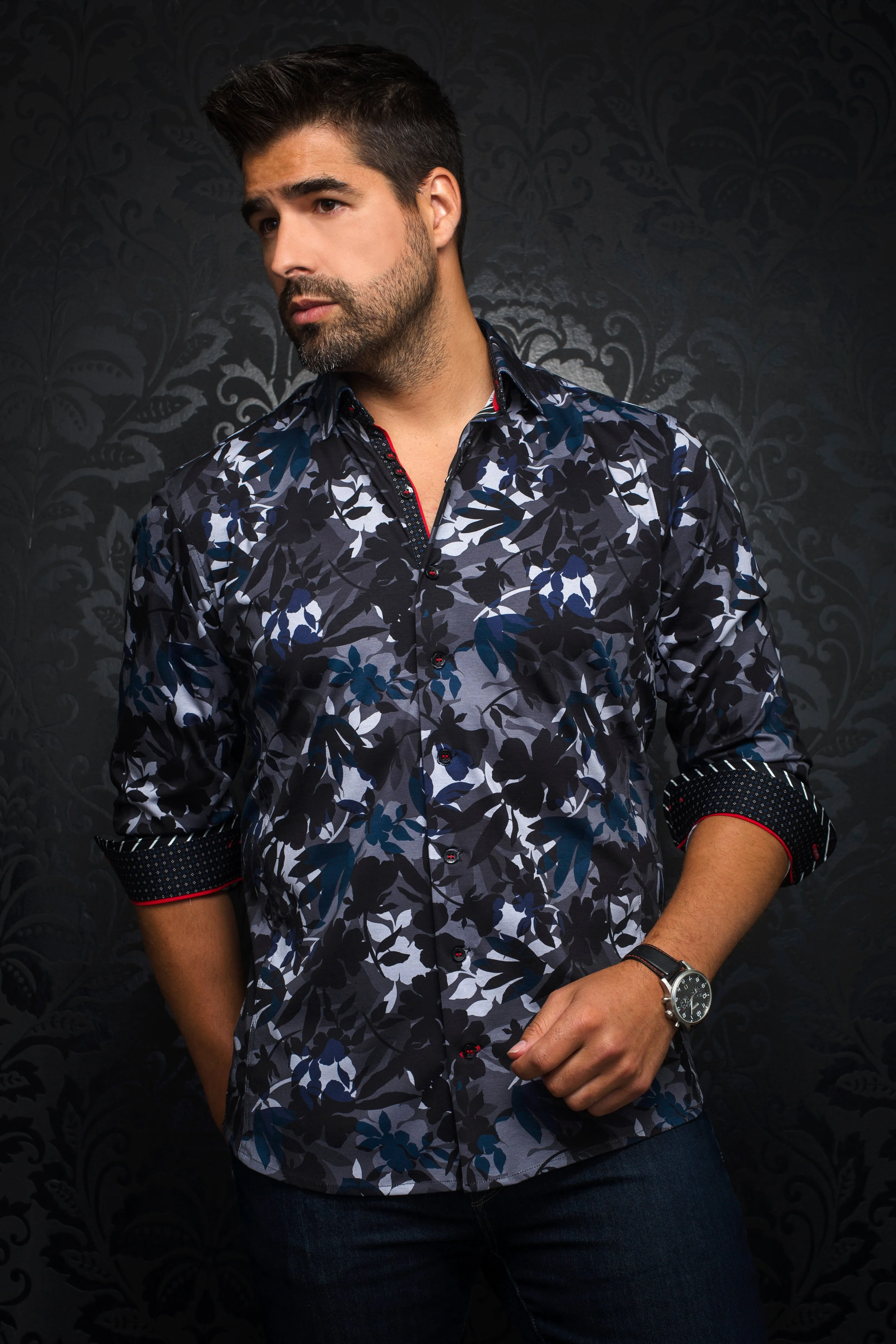 Au Noir Stretch Shirt | Giodel Black/Blue