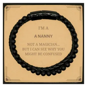 Badass Nanny Gifts, I'm Nanny not a magician, Sarcastic Stone Leather Bracelets for Nanny Birthday Christmas for  Men, Women, Friends, Coworkers