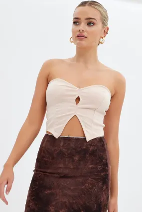 Beige Keyhole Bandeau Top Sweetheart