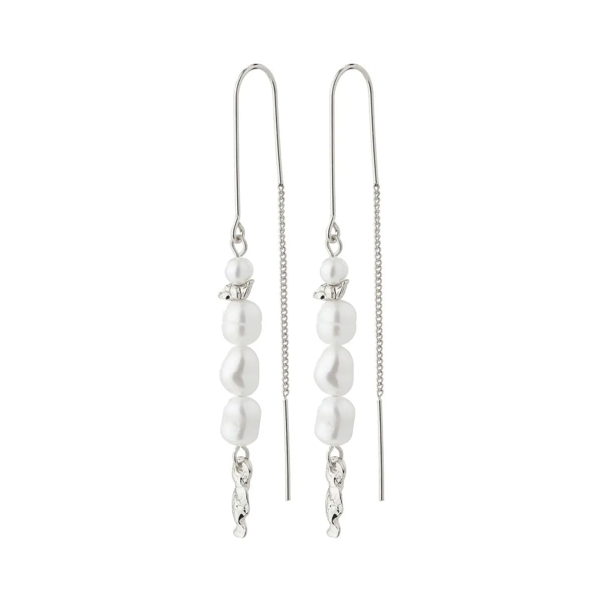 Berthe Silver Plated Pull Through Pearl Earrings