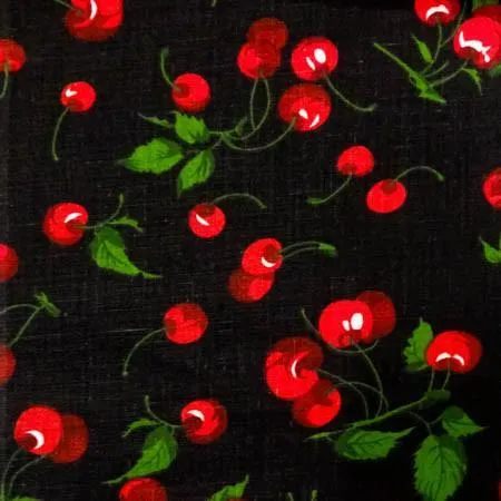 Black Cherry Print Poly Cotton Fabric