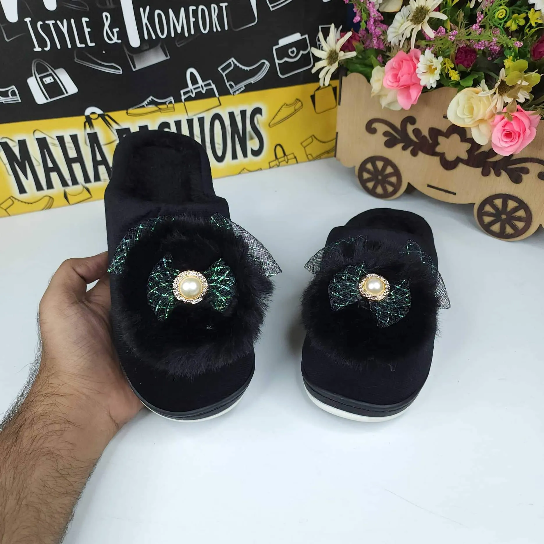 Black Fur Mules