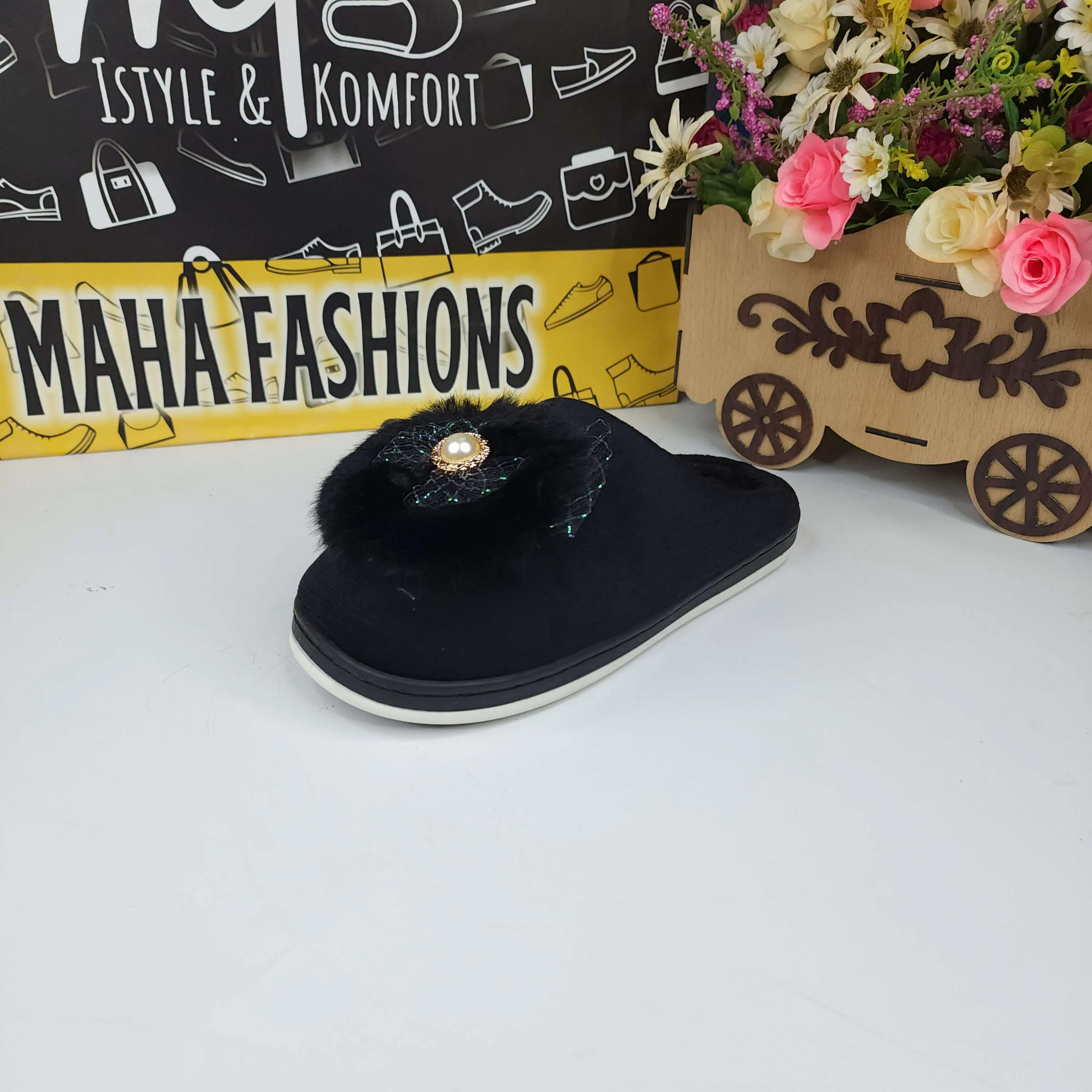 Black Fur Mules