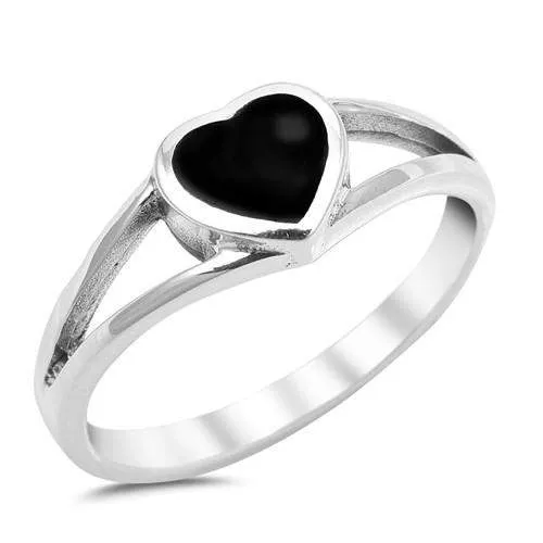 Black Onyx Heart Ring Sterling Silver