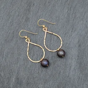 Black Pearl Teardrop Hoop Earrings -Small