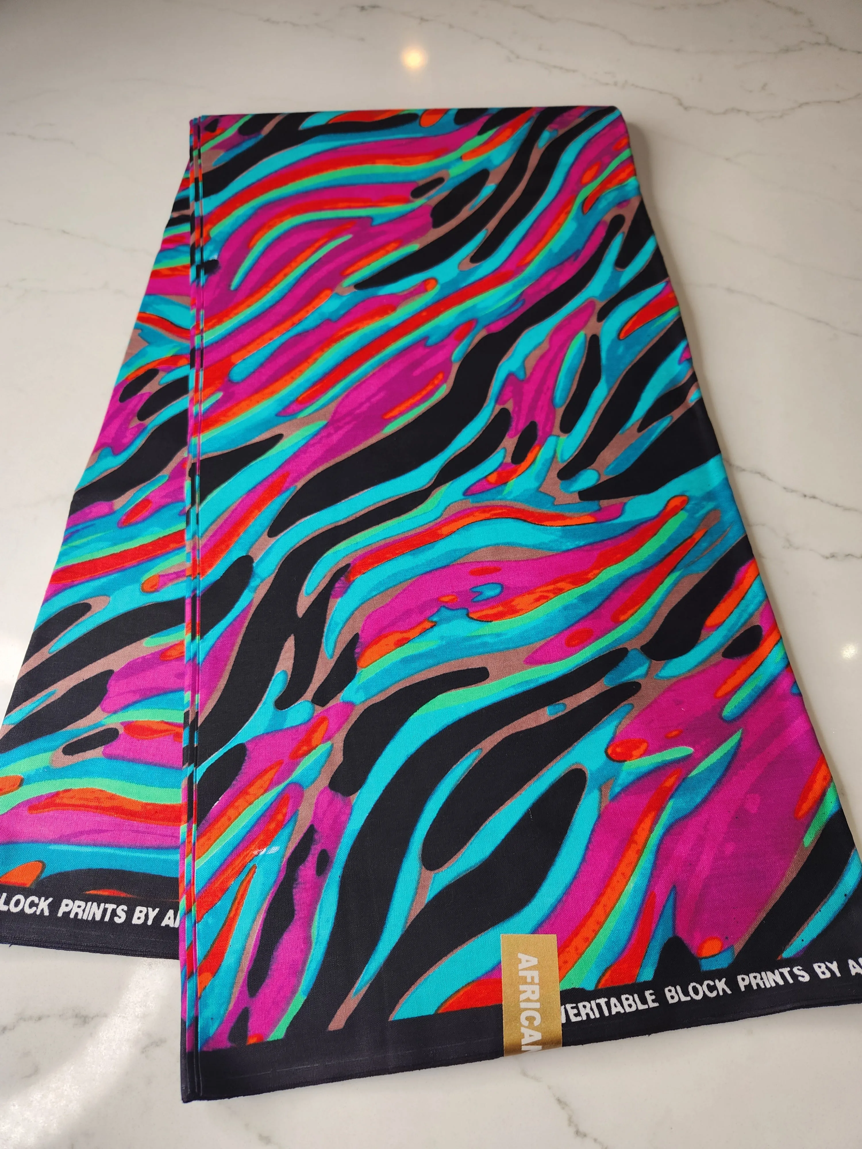 Black, Teal, and Pink Ankara Print Fabric