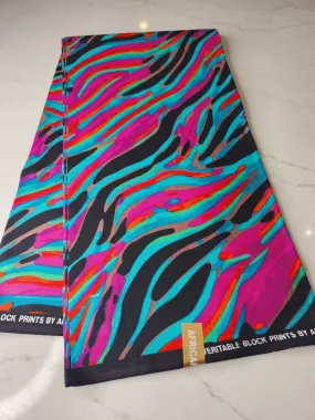 Black, Teal, and Pink Ankara Print Fabric