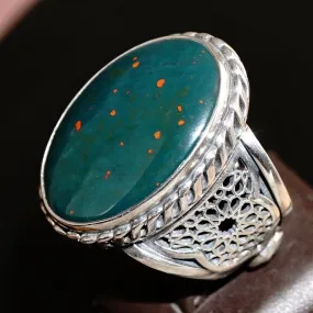 Bloodstone Unique Handmade Sterling Silver Mens Ring Natural Gemstone March BirthstoneHeliotrope Turkish Jewelry