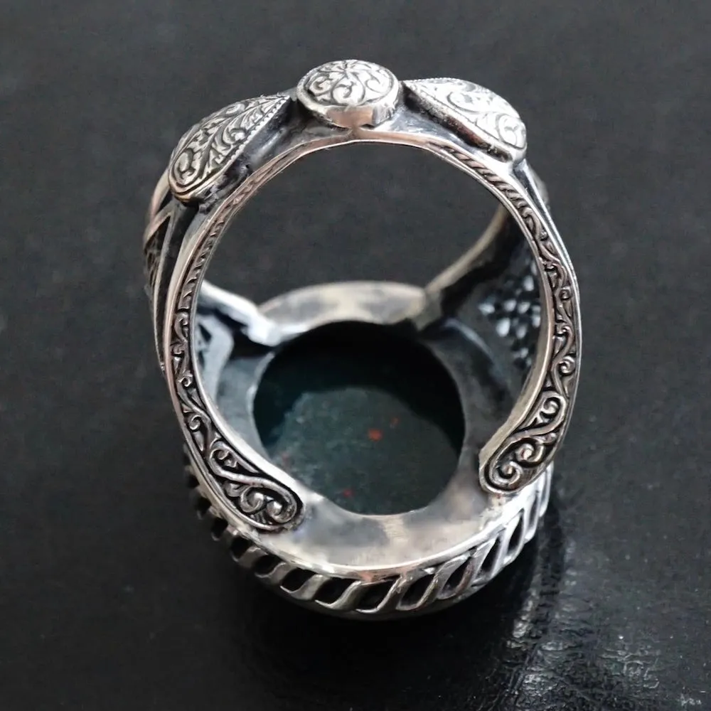 Bloodstone Unique Handmade Sterling Silver Mens Ring Natural Gemstone March BirthstoneHeliotrope Turkish Jewelry