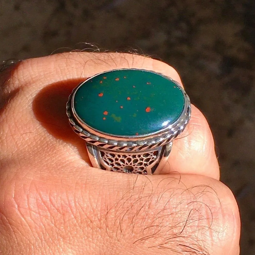 Bloodstone Unique Handmade Sterling Silver Mens Ring Natural Gemstone March BirthstoneHeliotrope Turkish Jewelry